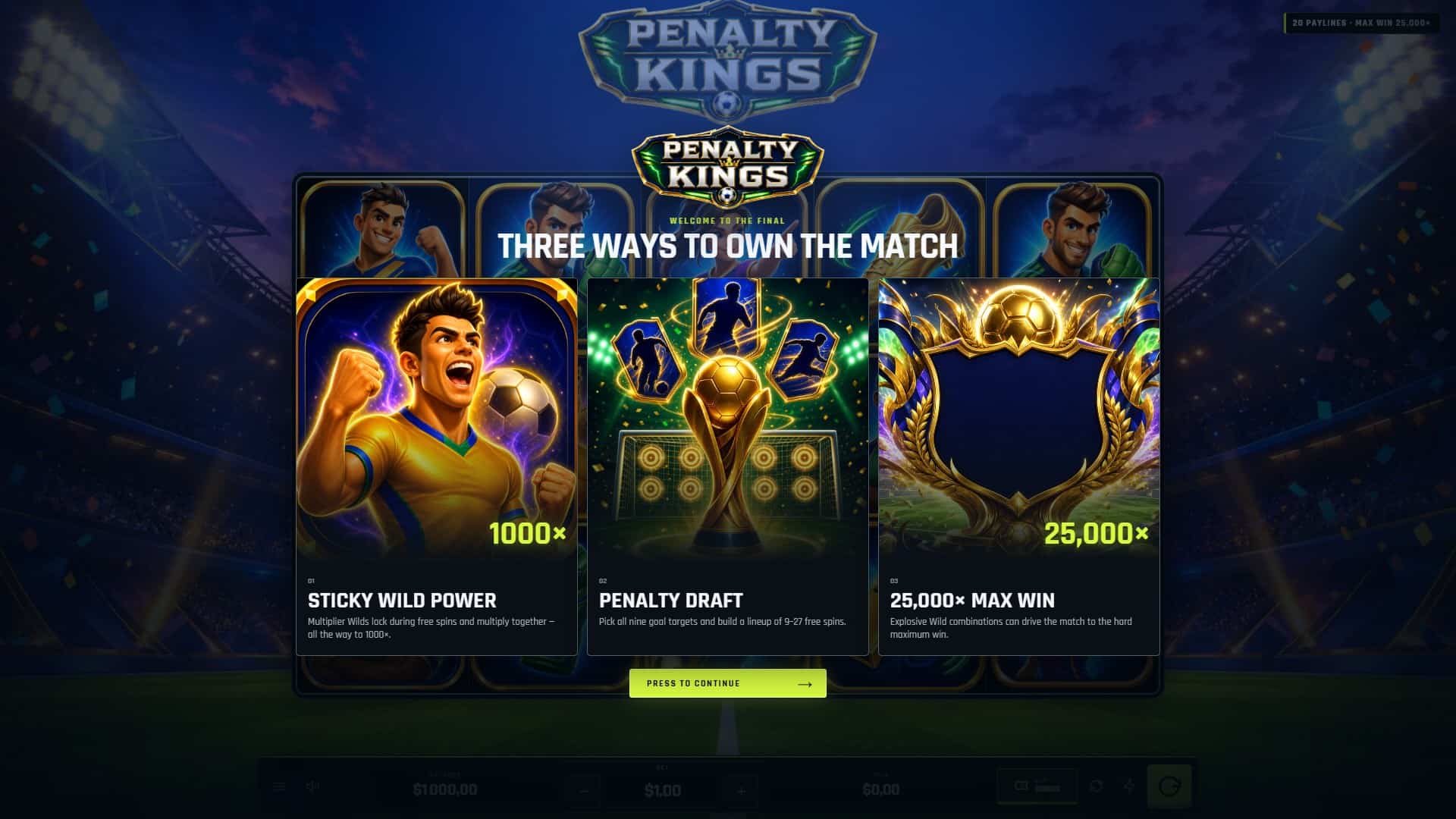 Penalty Kings slot intro screen