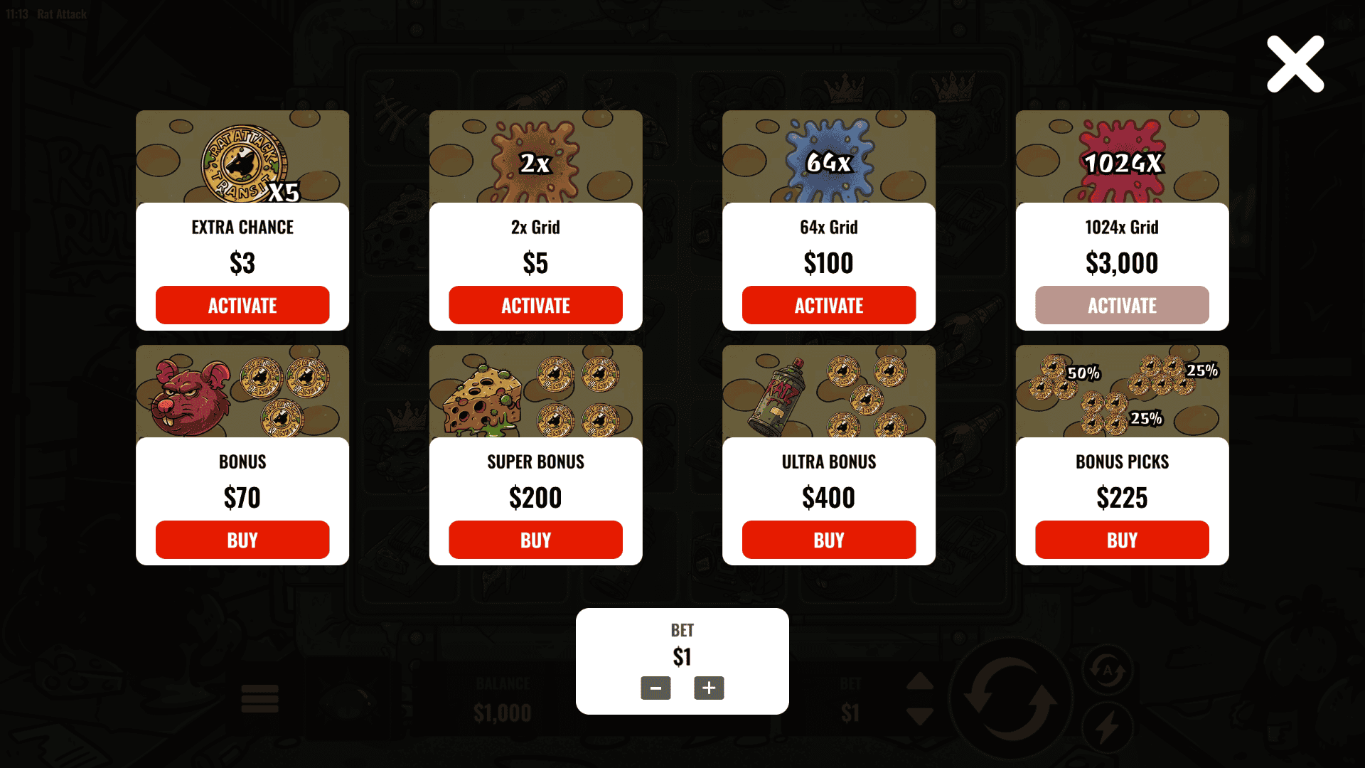 Rat Attack bonus buy menu