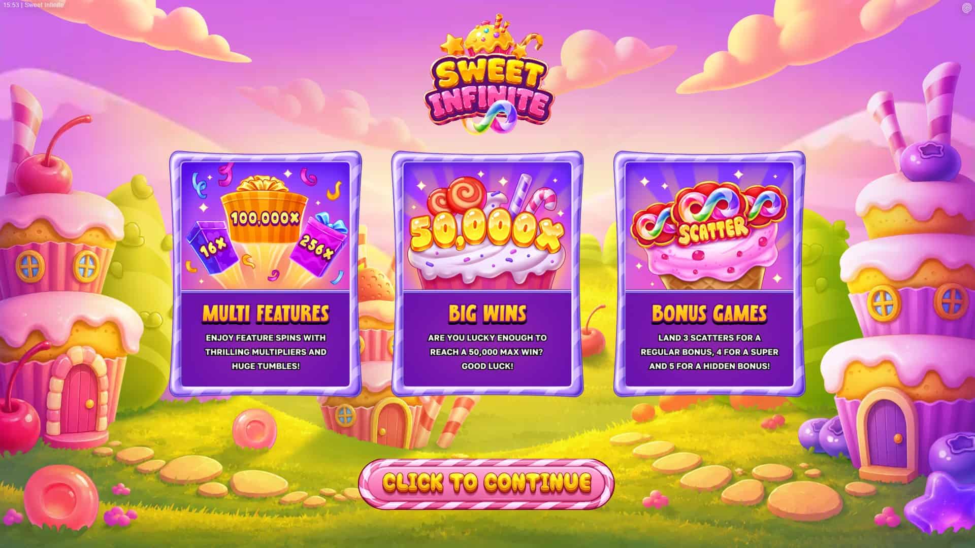 Sweet Infinite slot intro screen