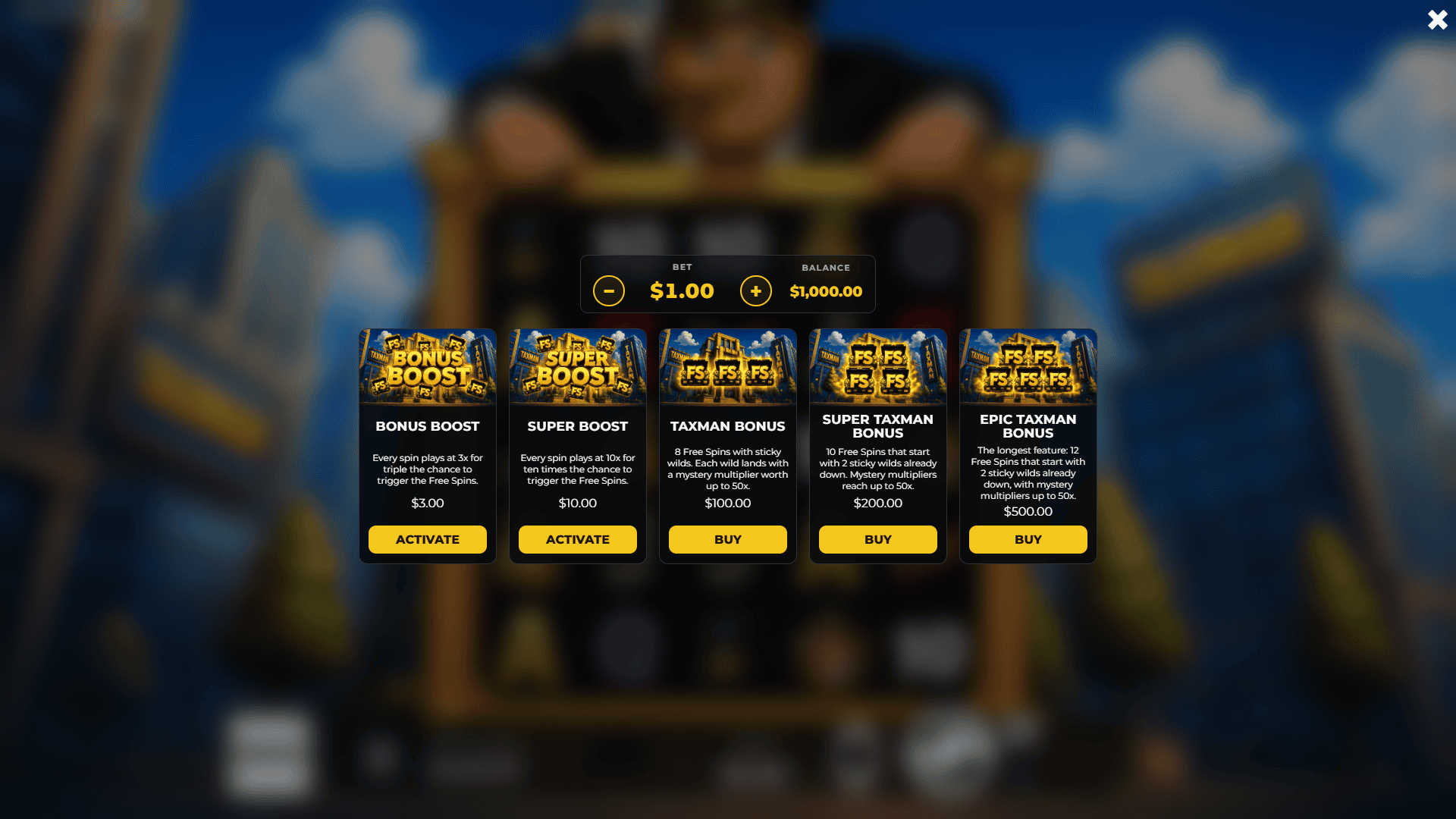 Taxman bonus buy menu