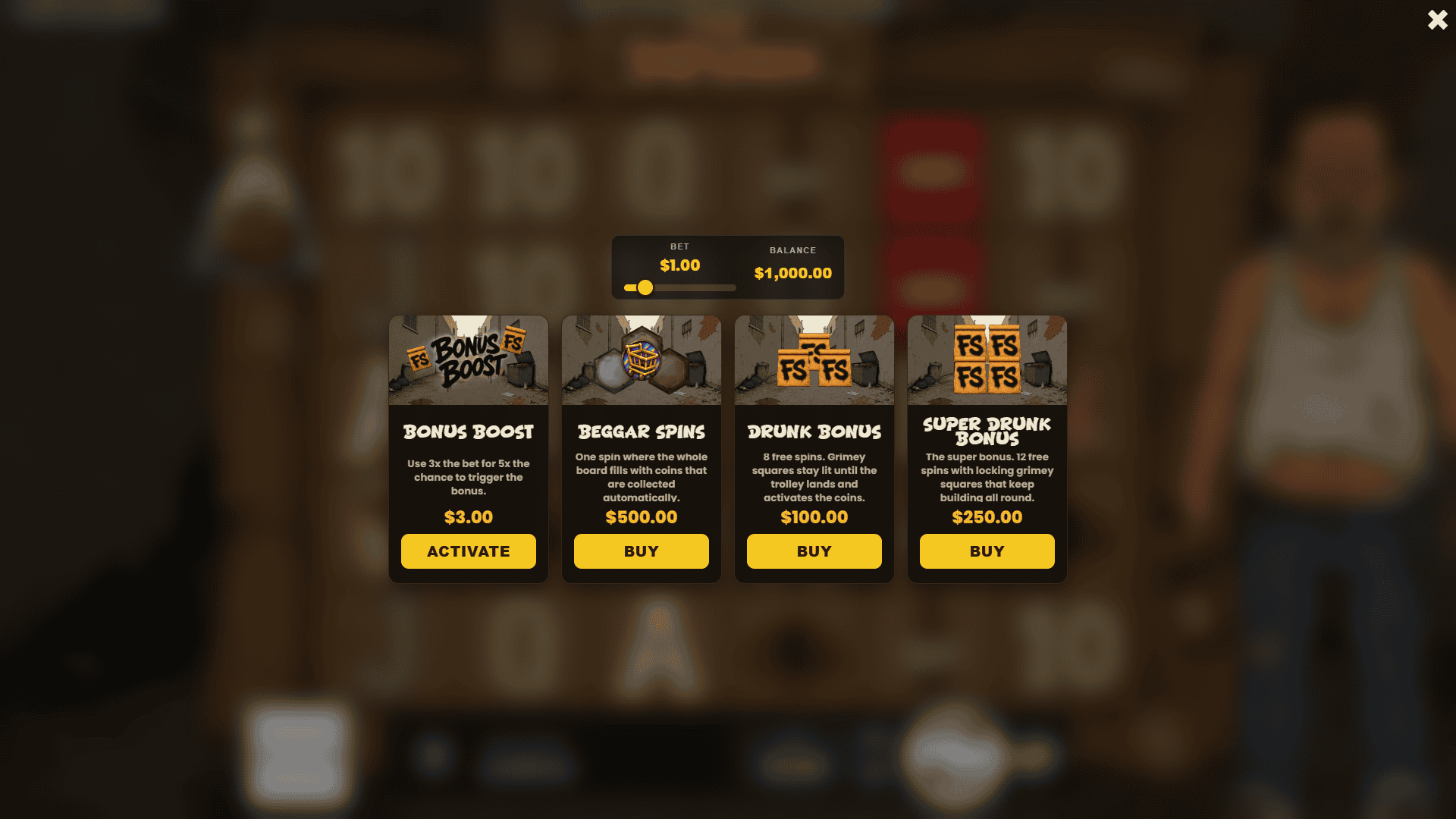 The Drunk bonus buy menu