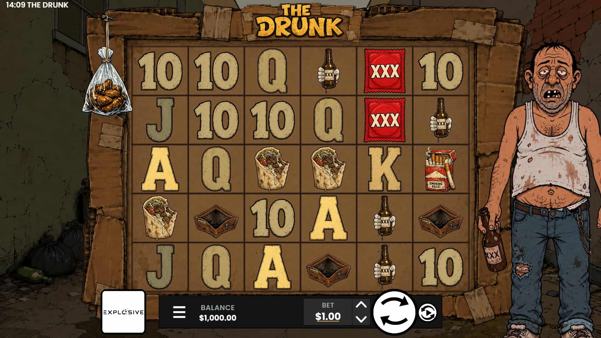 The Drunk slot gameplay reels