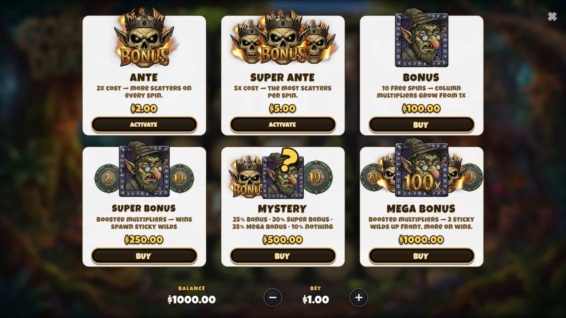 Goblin Death bonus buy menu