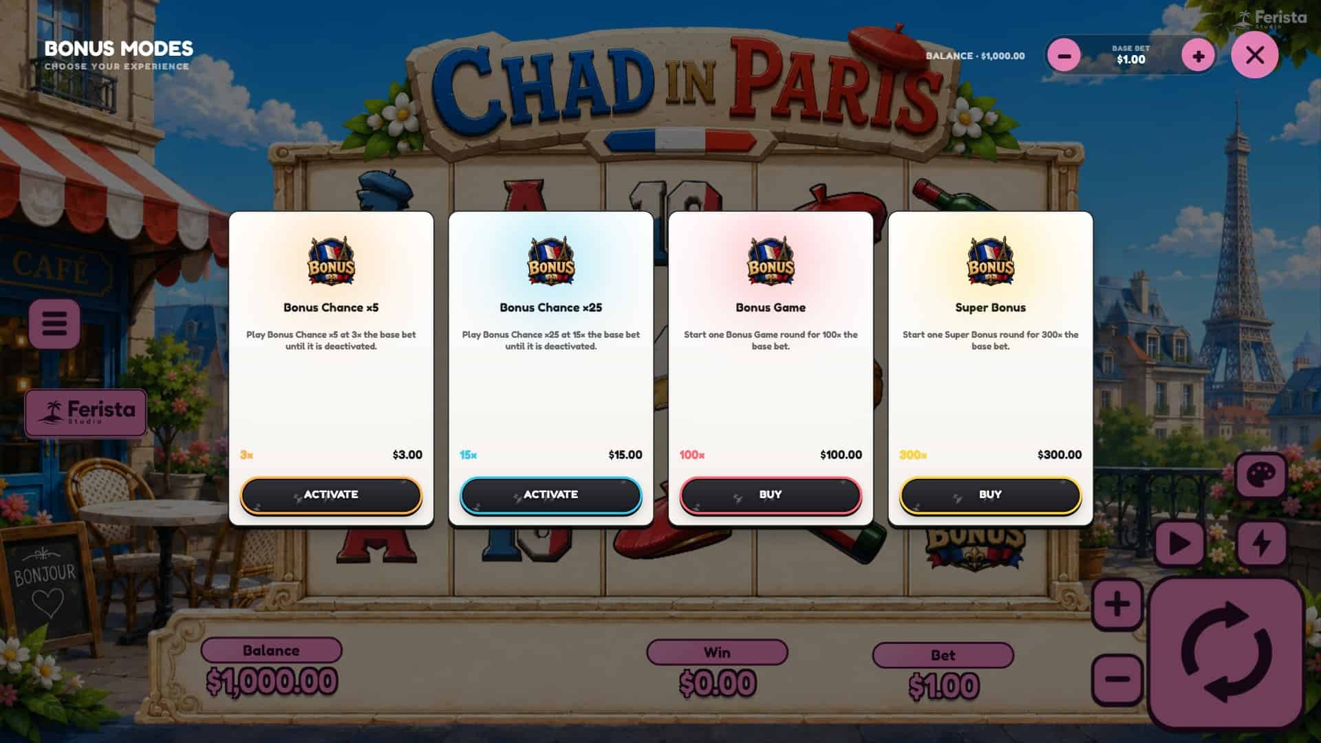 Chad in Paris bonus buy menu