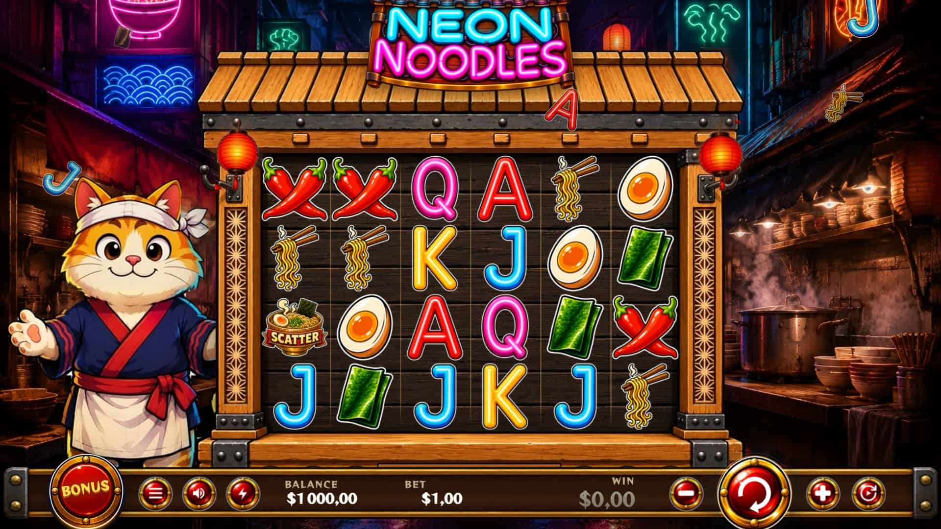 Neon Noodles slot gameplay reels