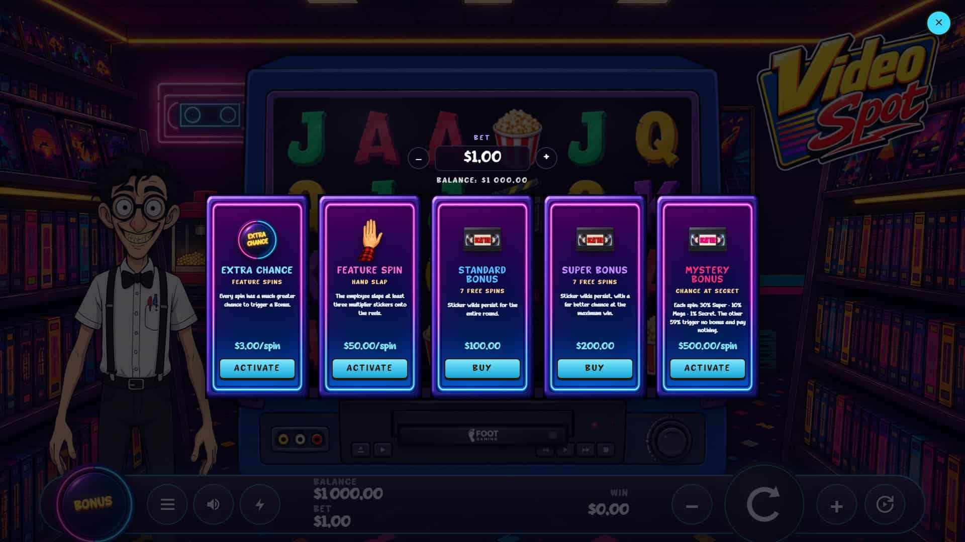 Video Spot bonus buy menu