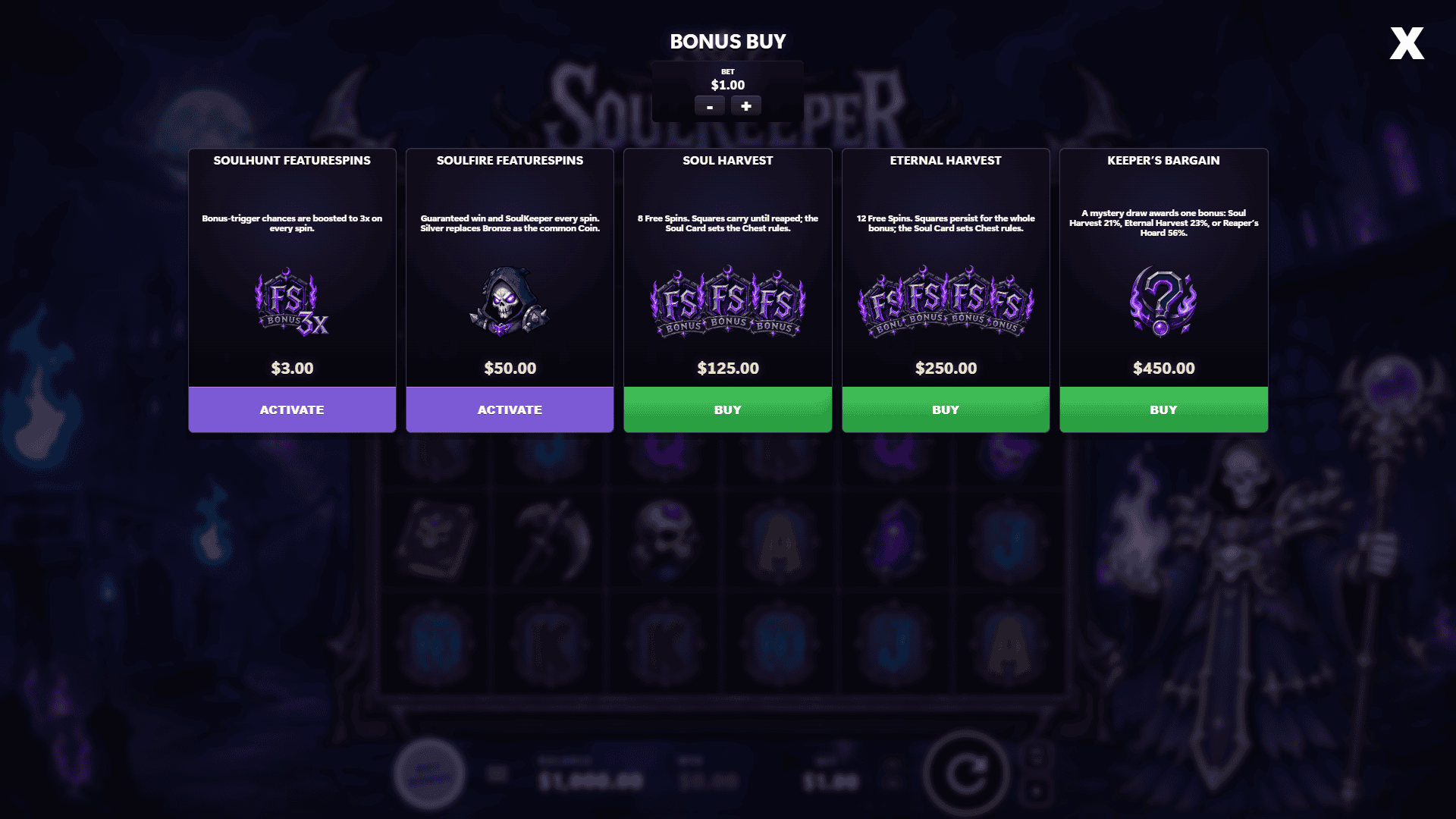SoulKeeper bonus buy menu