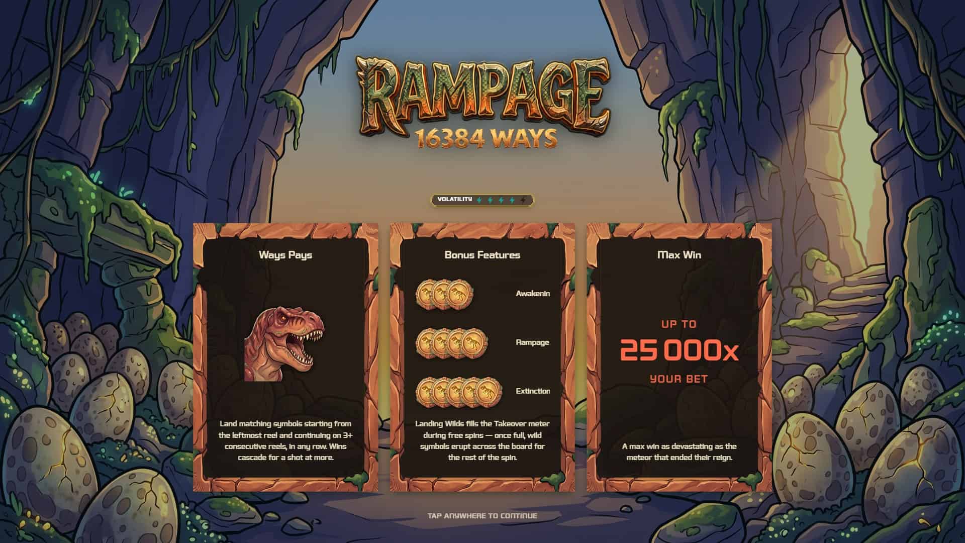 Rampage 16384 Ways slot intro screen