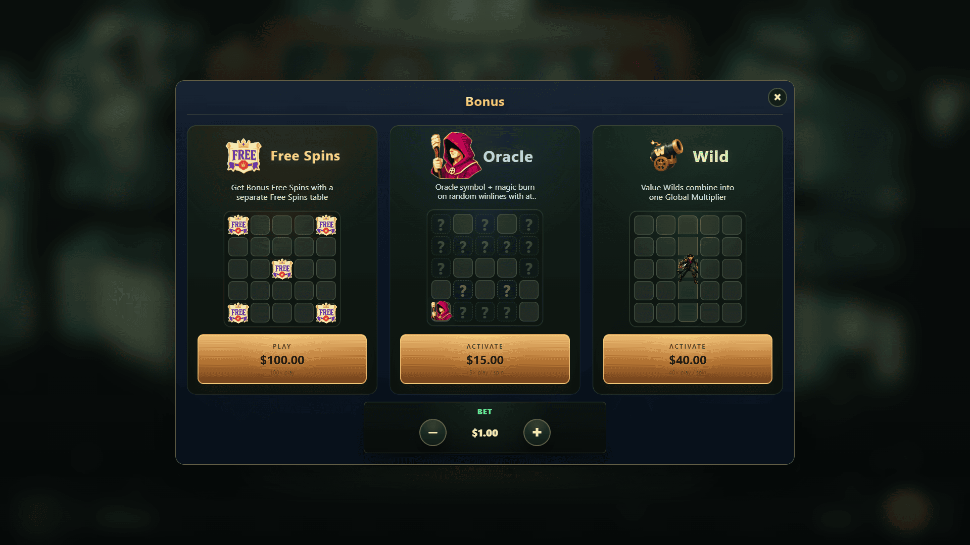 Bombard bonus buy menu