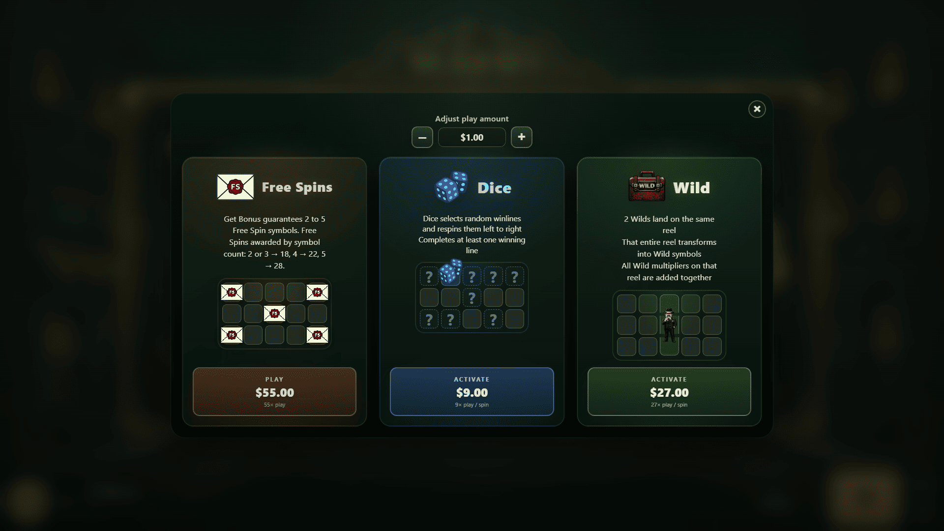 Mafio bonus buy menu