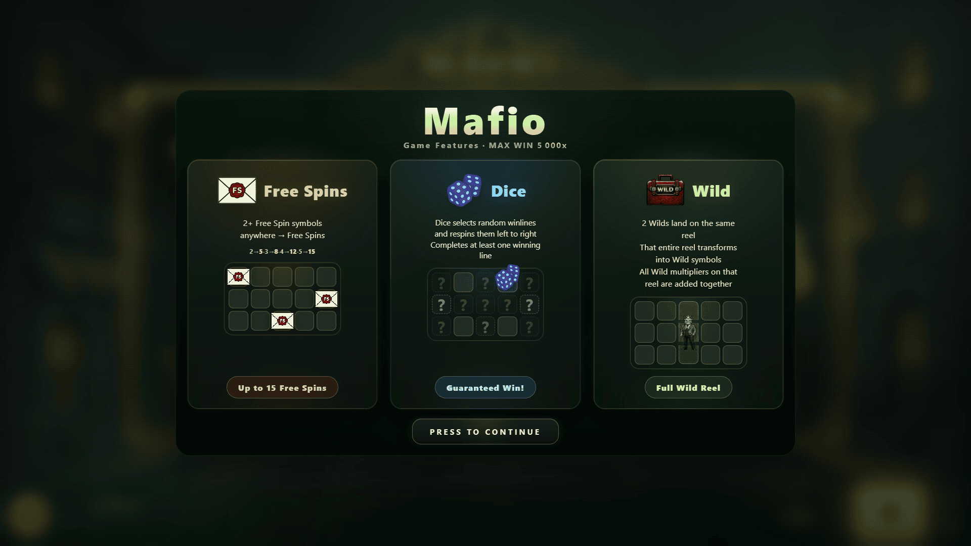 Mafio slot intro screen