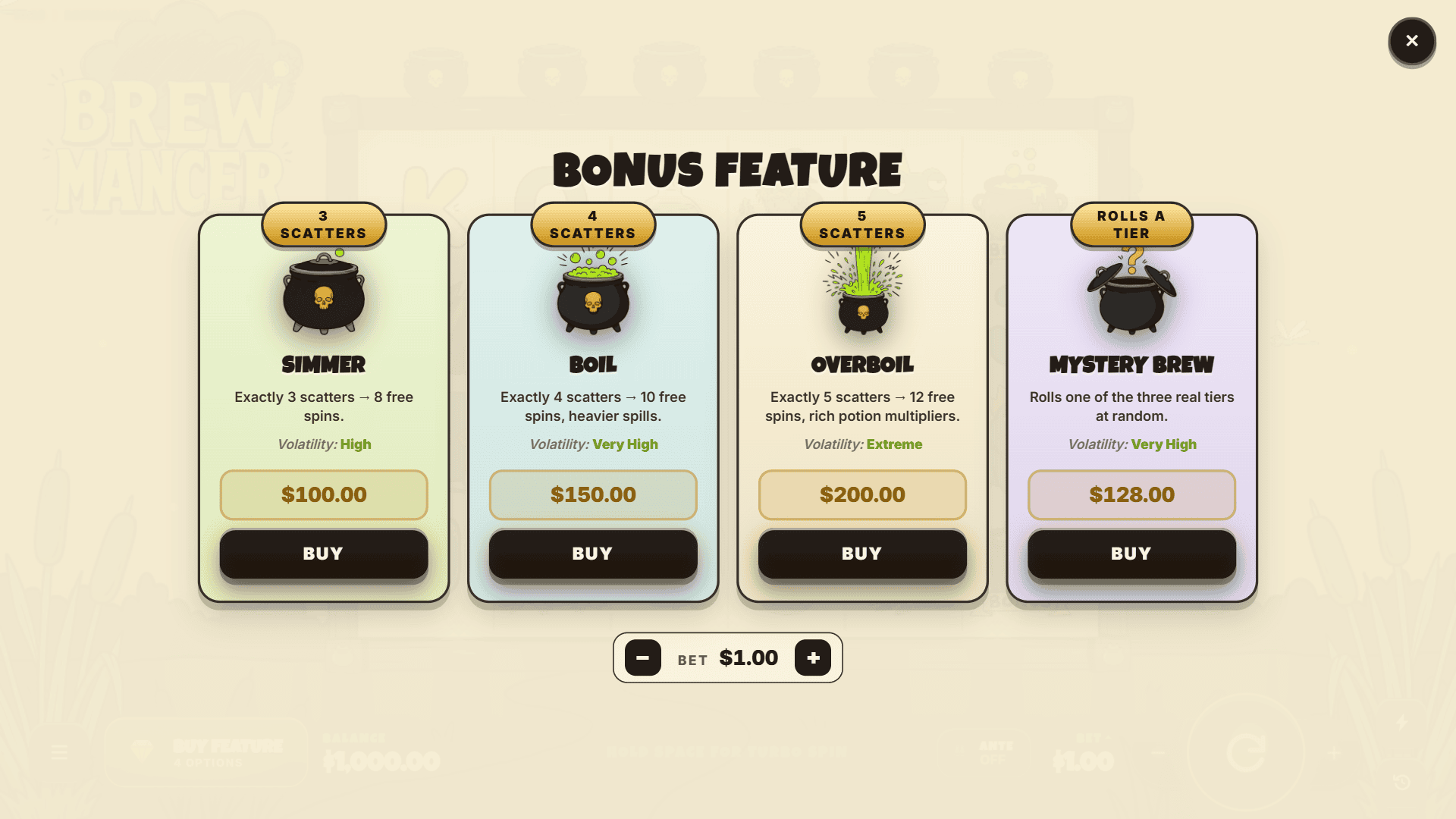 Brew Mancer bonus buy menu