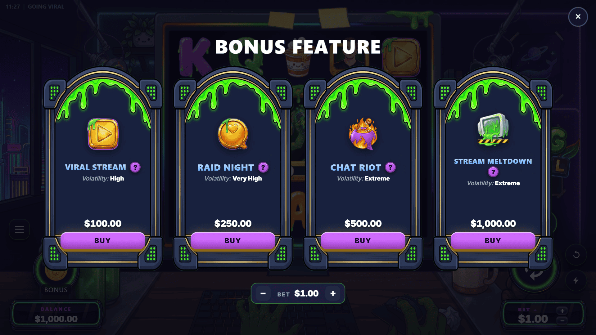 Going Viral bonus buy menu