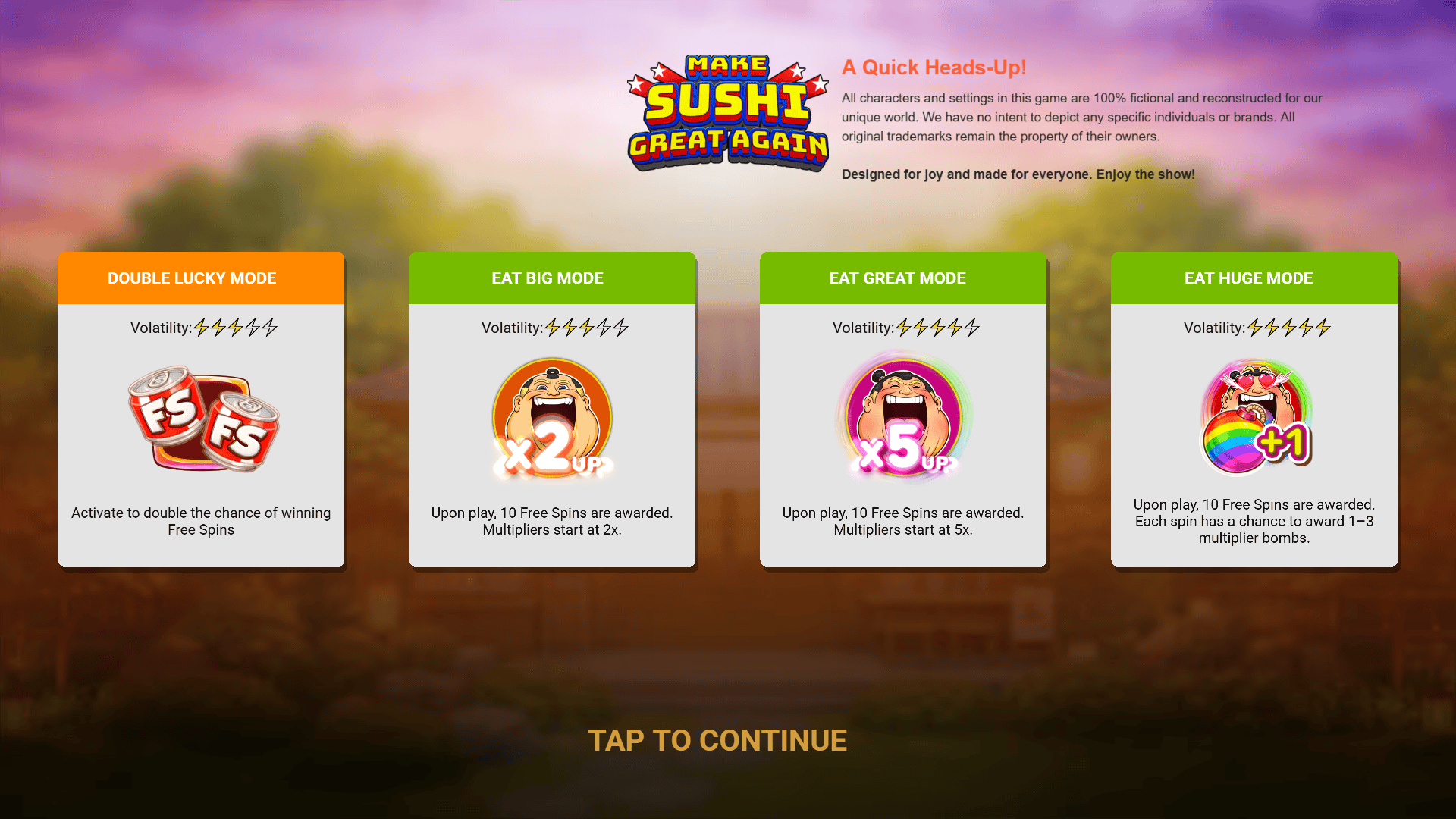 Make Sushi Great Again slot intro screen