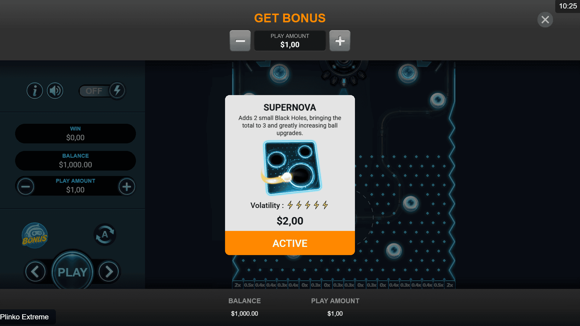 Plinko Extreme bonus buy menu