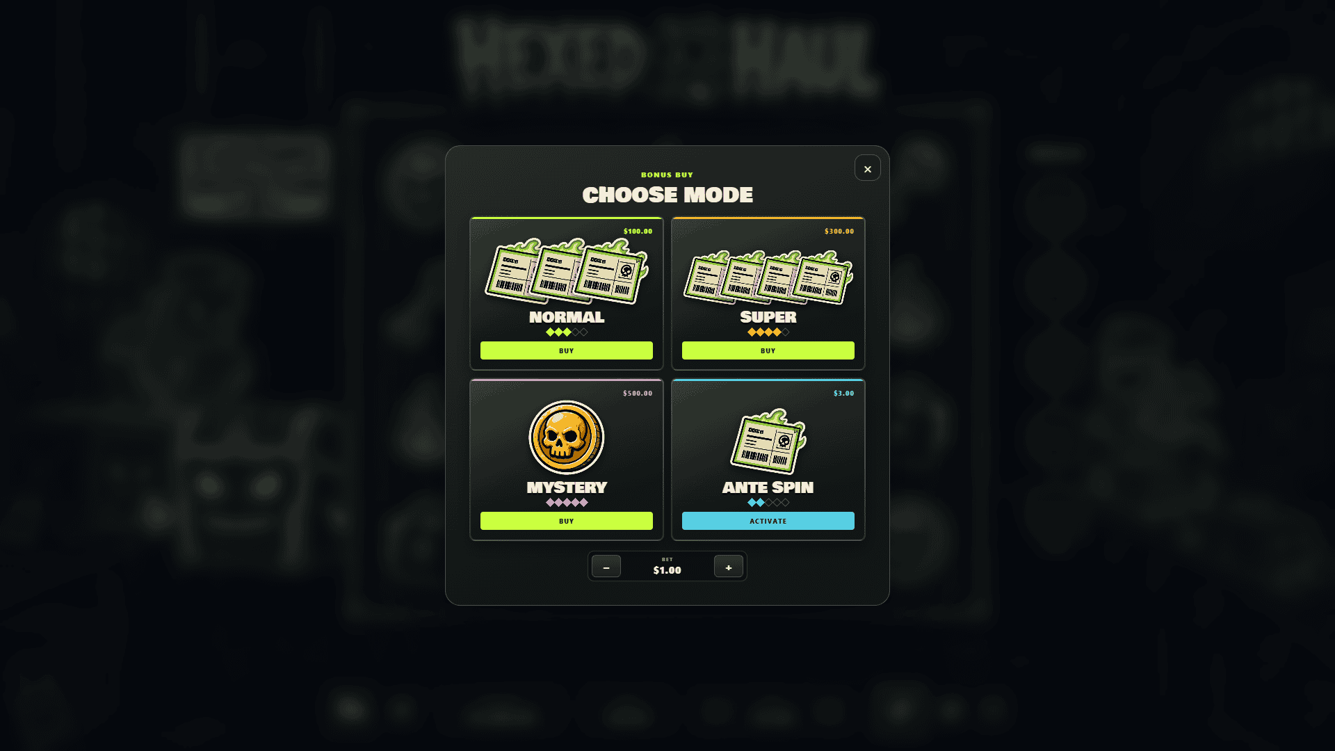 Hexed Haul bonus buy menu