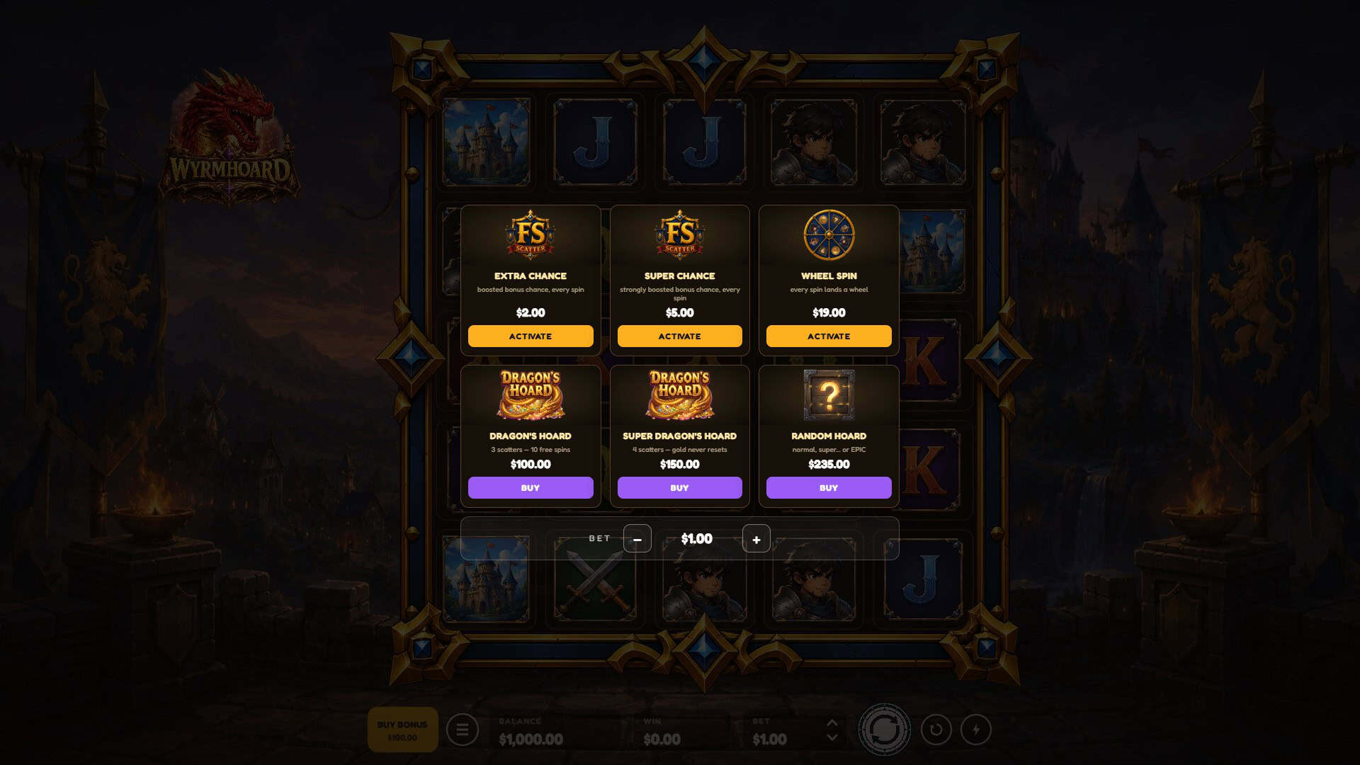Wyrmhoard bonus buy menu