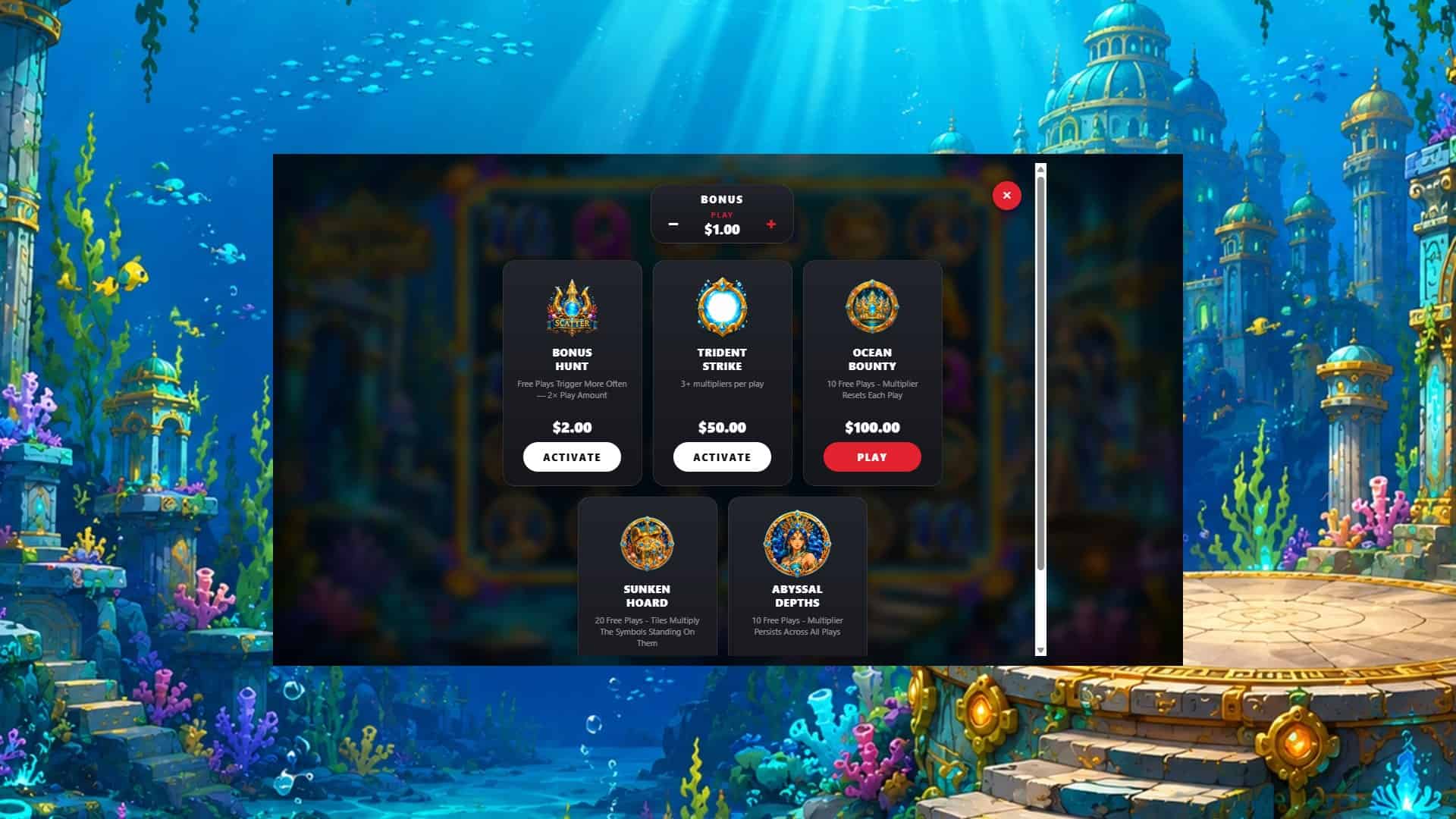 Priestess of Atlantis bonus buy menu