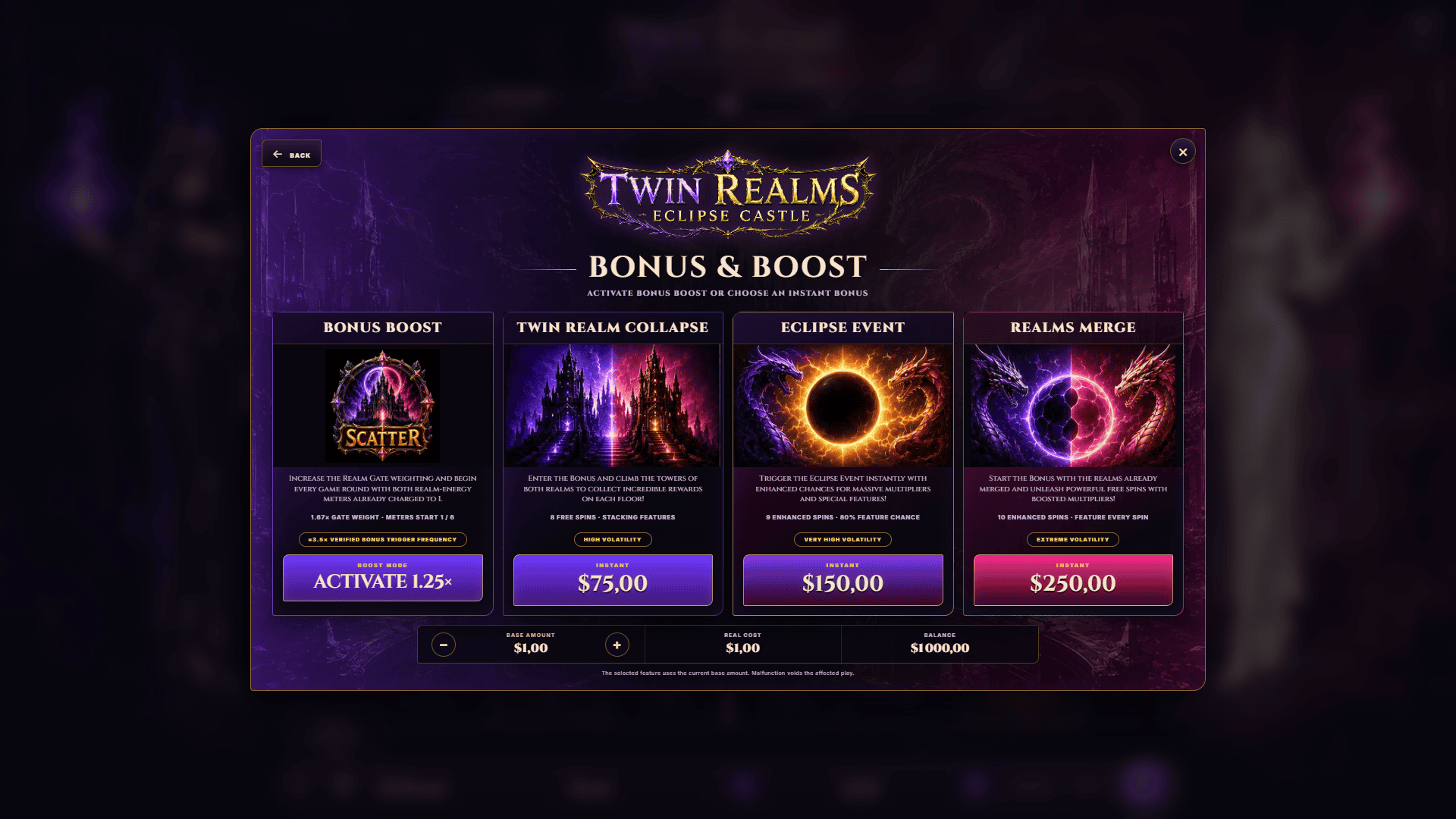 Twin Realms bonus buy menu