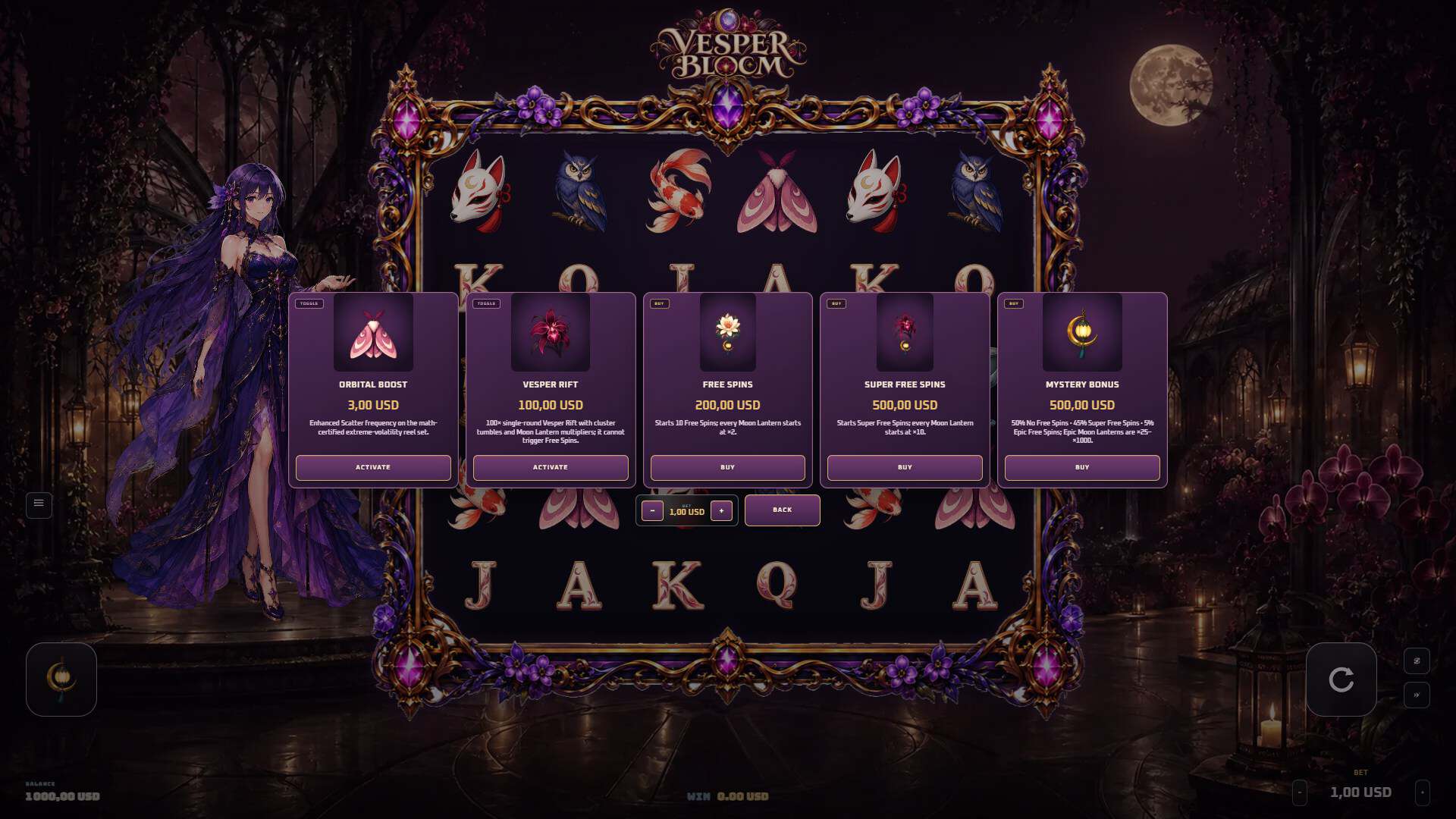 Vesper Bloom bonus buy menu