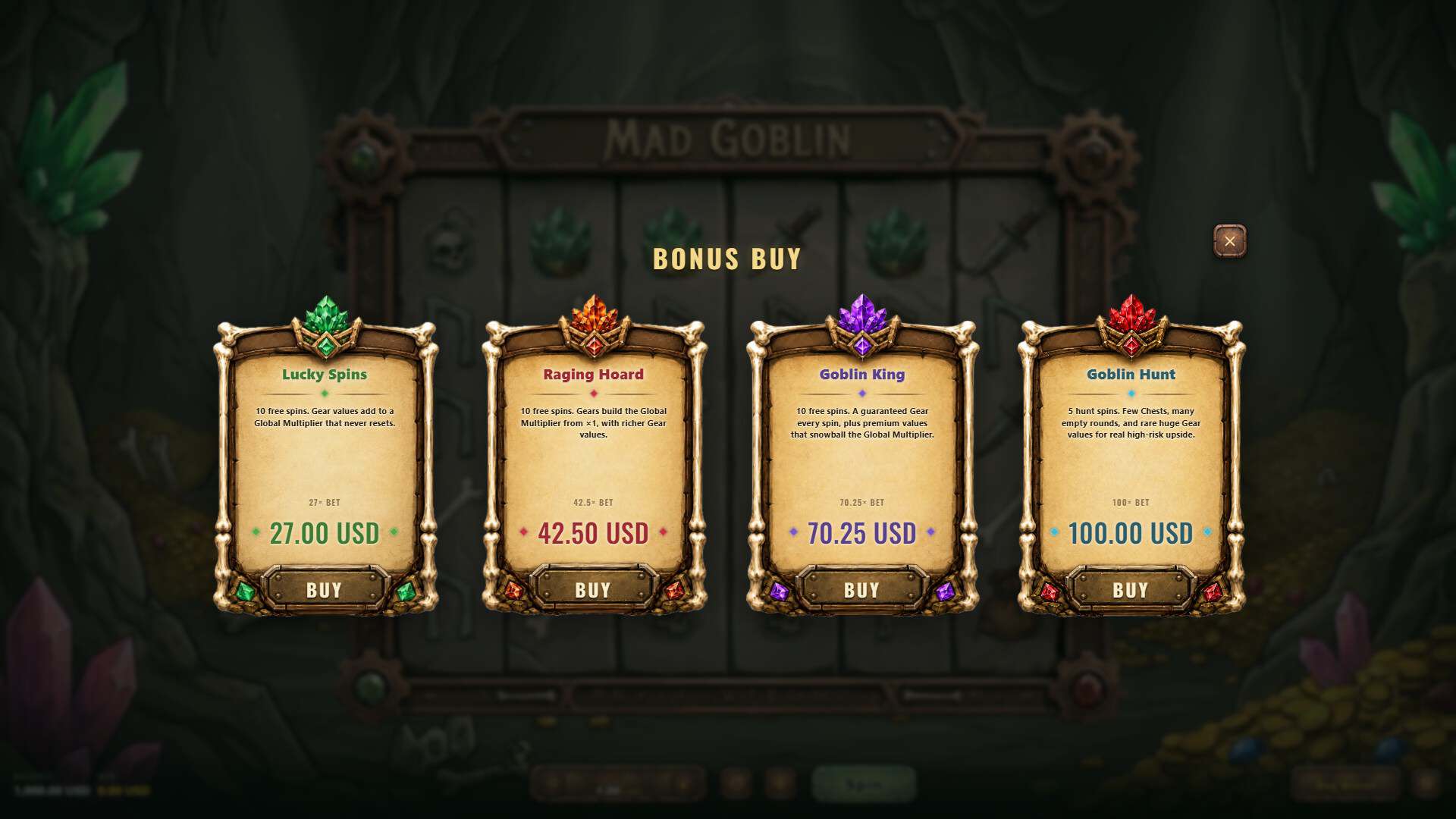 mad goblin bonus buy menu
