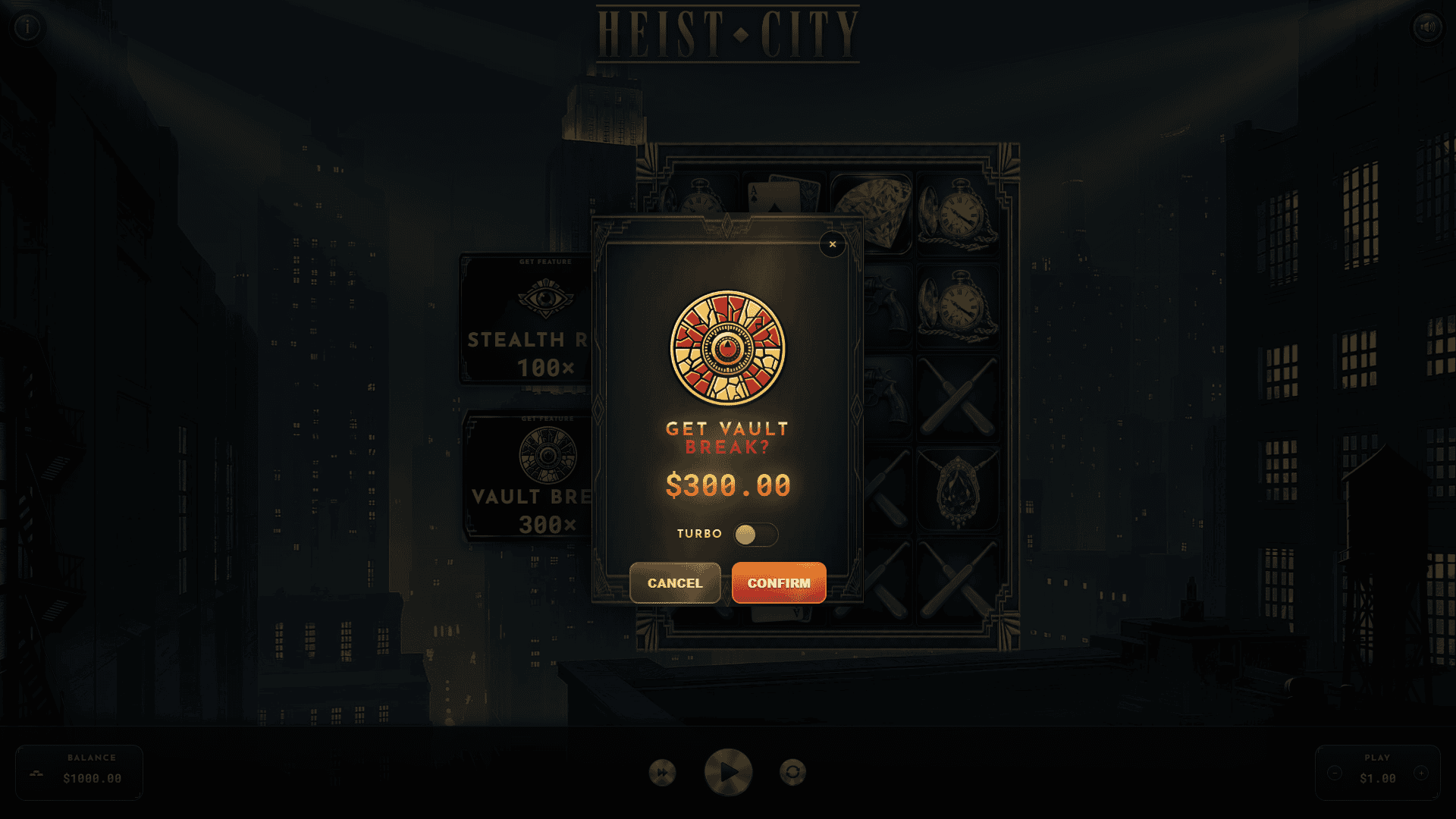 Heist City bonus buy menu