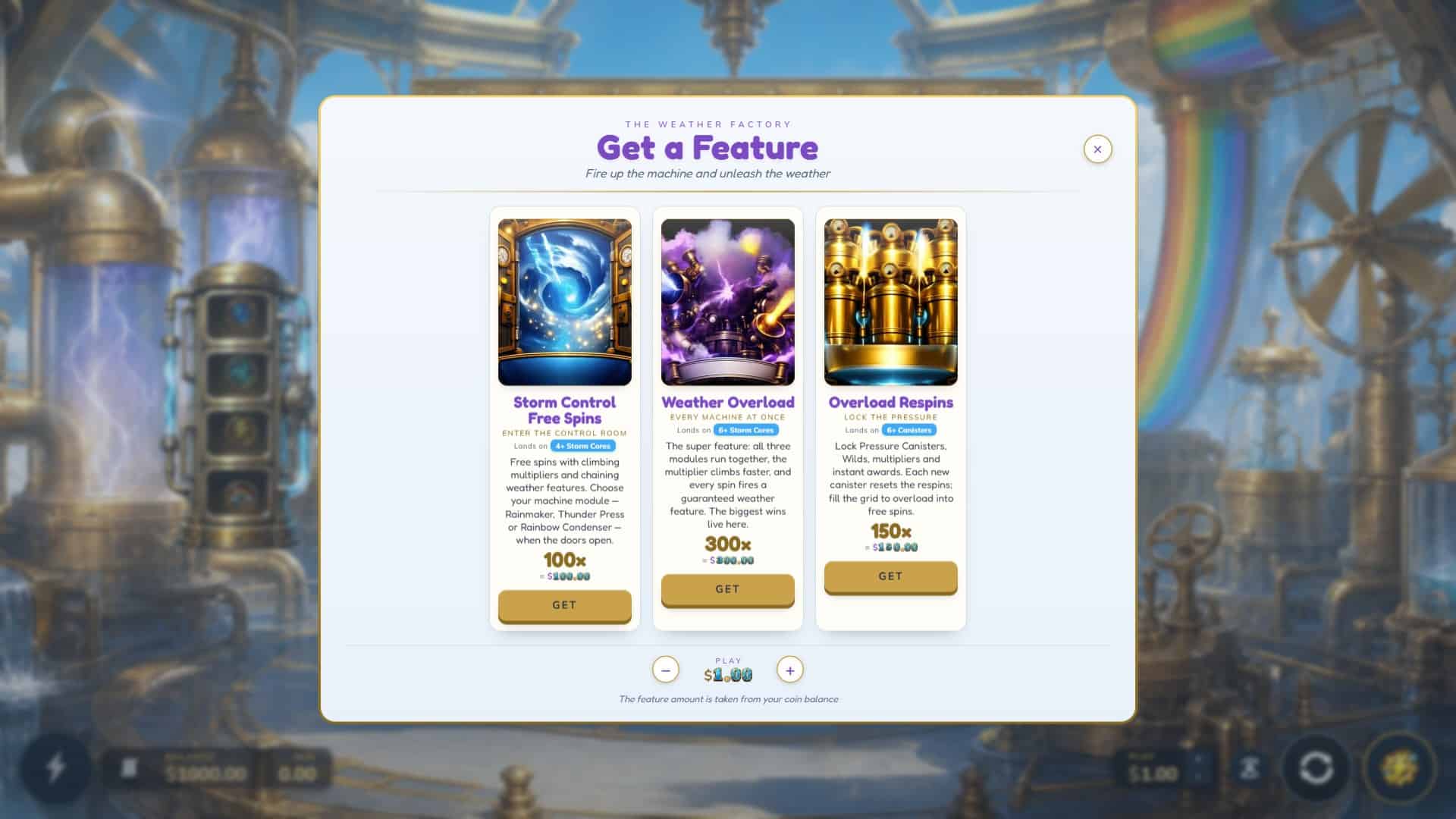 The Weather Factory bonus buy menu