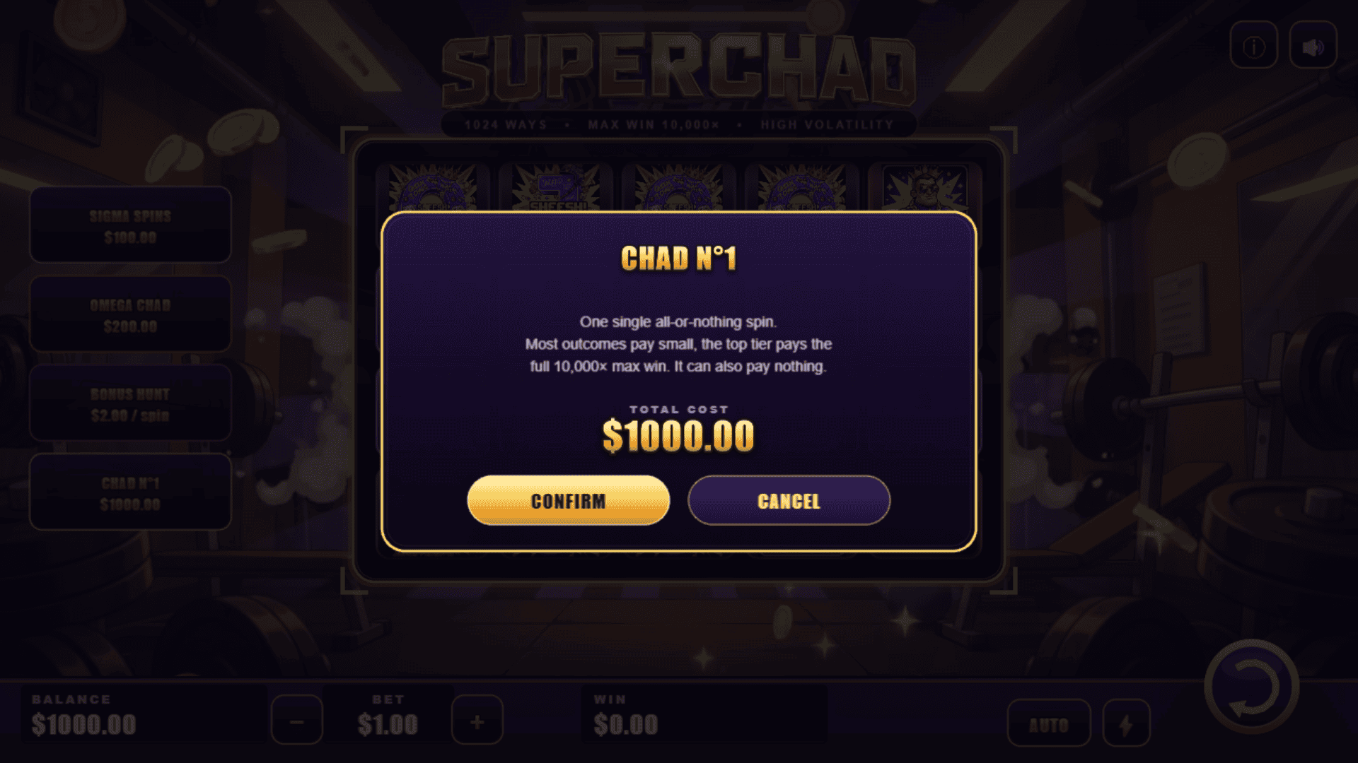 SuperChad bonus buy menu