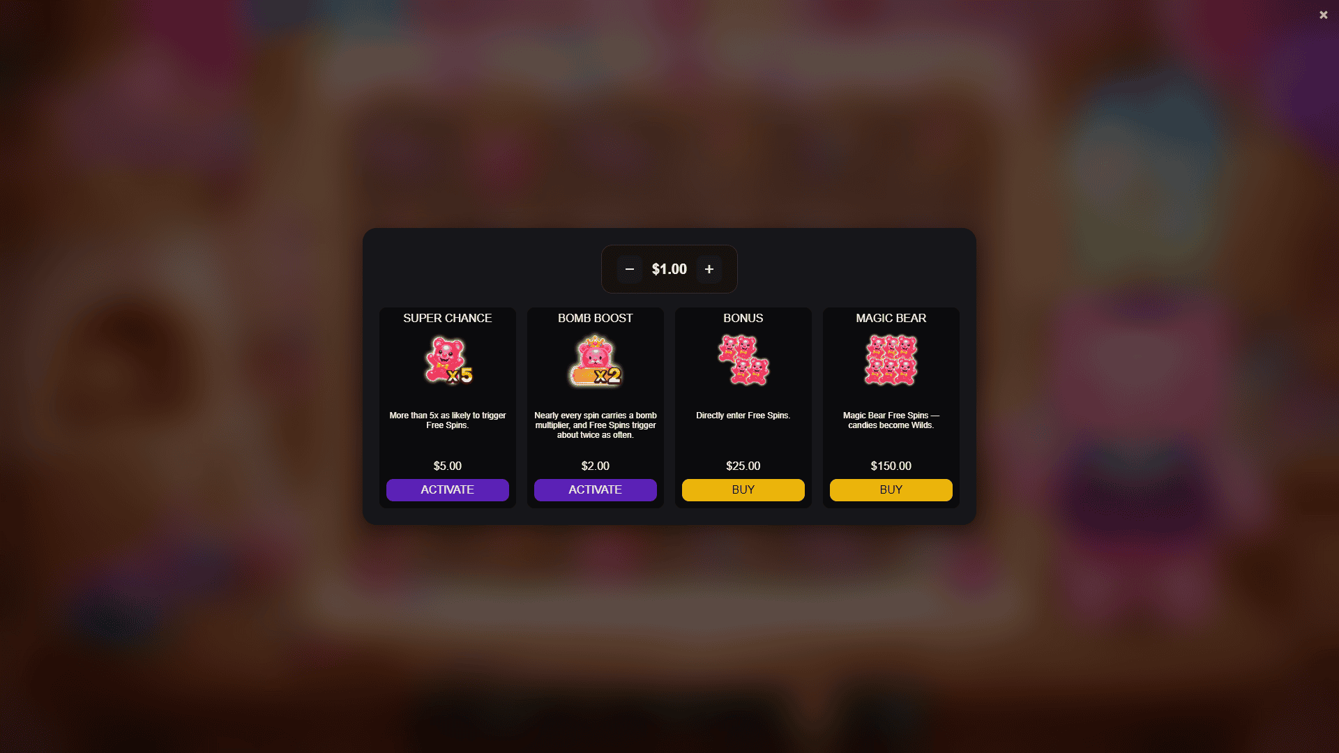 Candy Tumble bonus buy menu