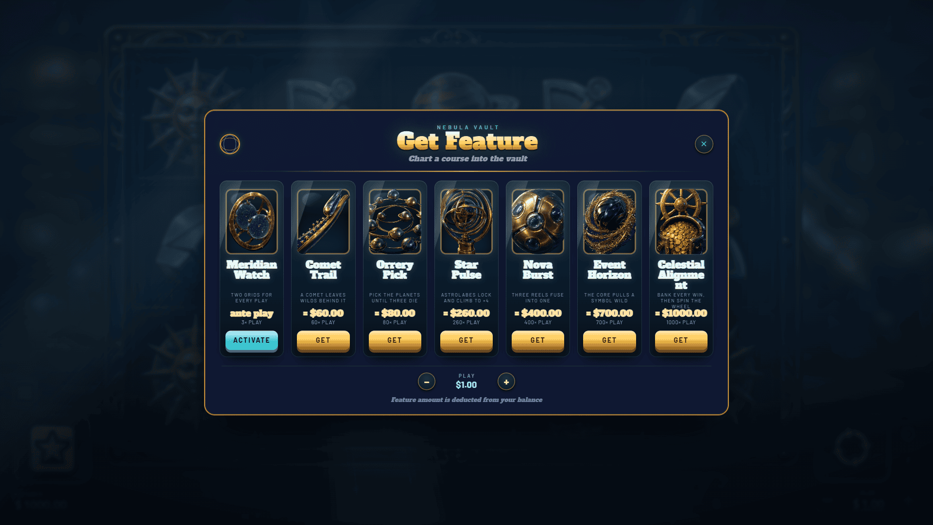 Nebula Vault bonus buy menu