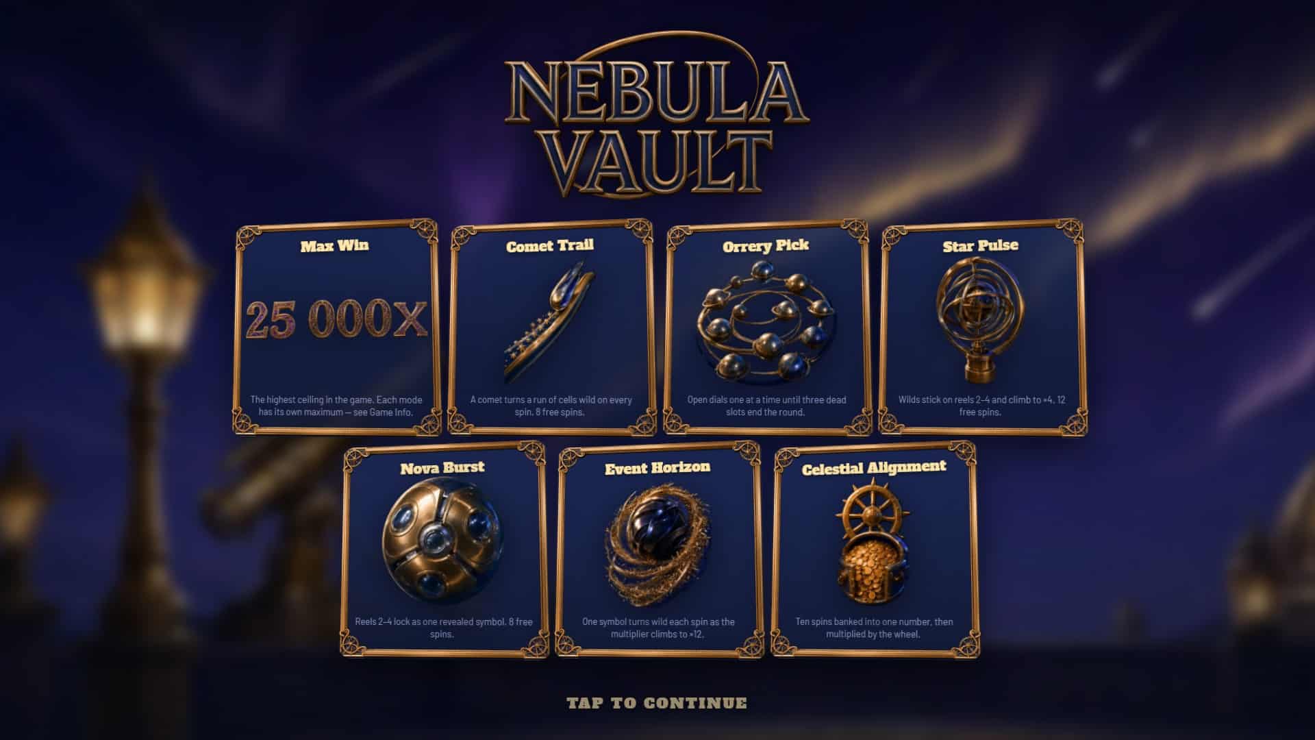 Nebula Vault slot intro screen