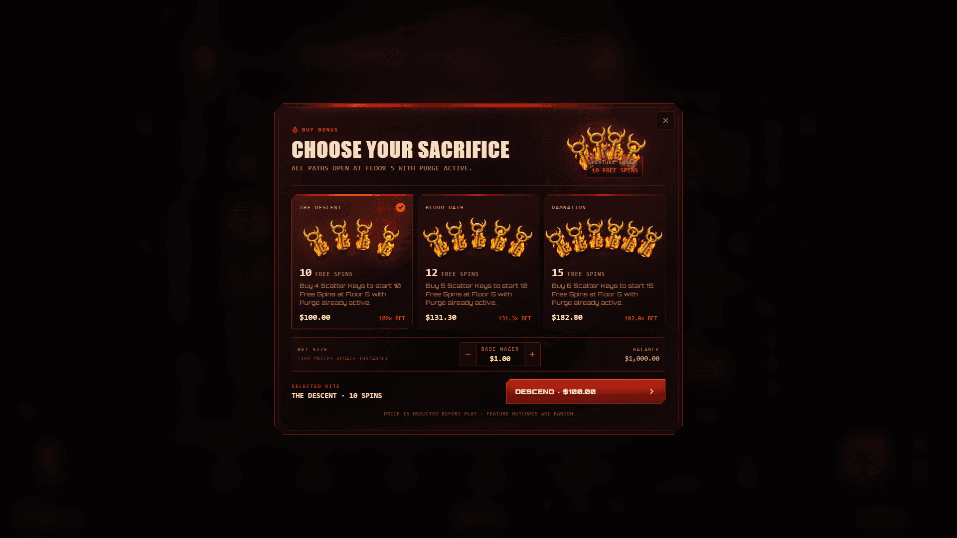 Elevator To Hell bonus buy menu
