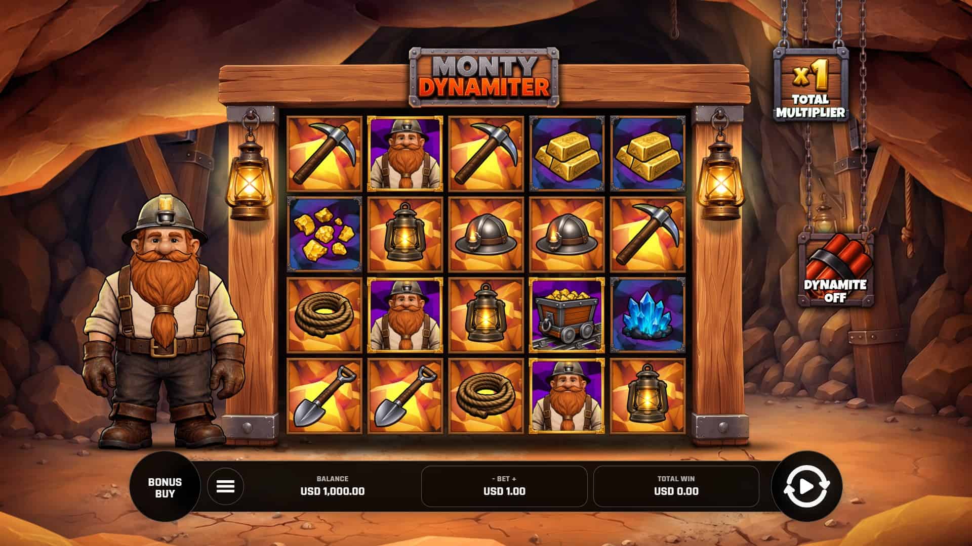 Monty Dynamiter slot gameplay reels