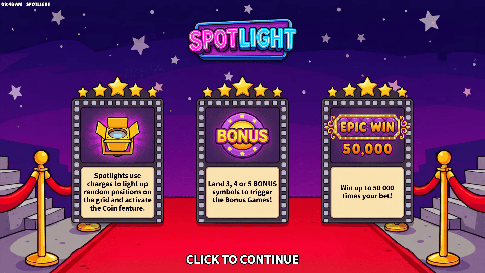 Spotlight slot intro screen