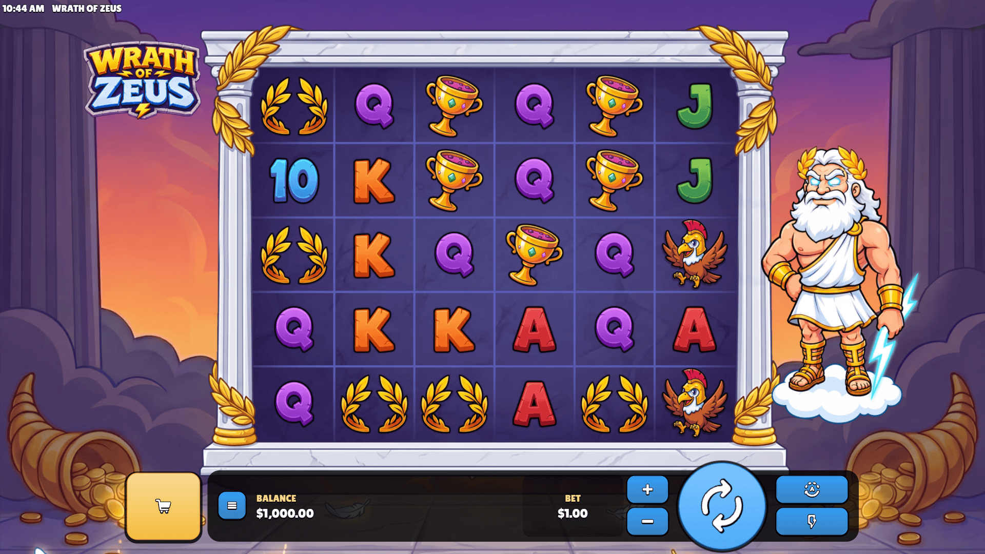 Wrath of Zeus slot gameplay reels