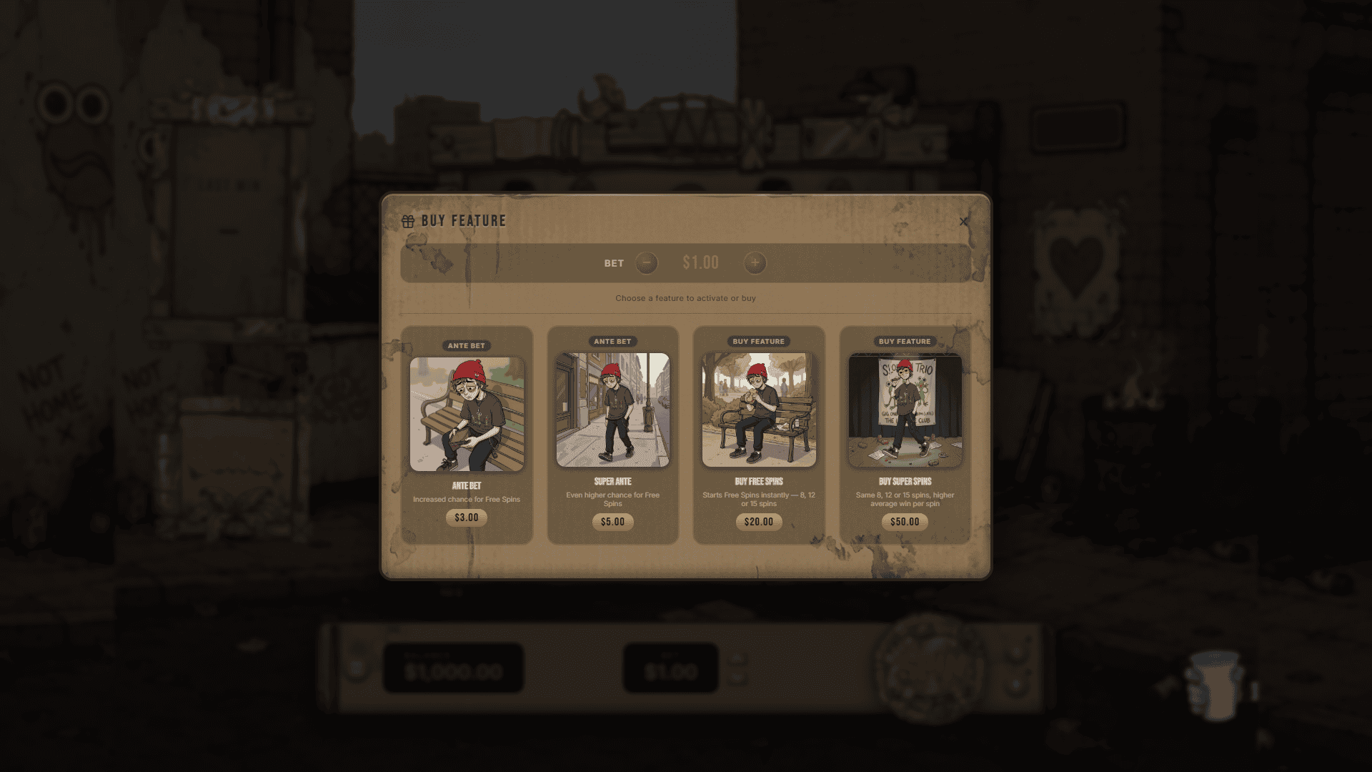 Cardboard Fortune bonus buy menu