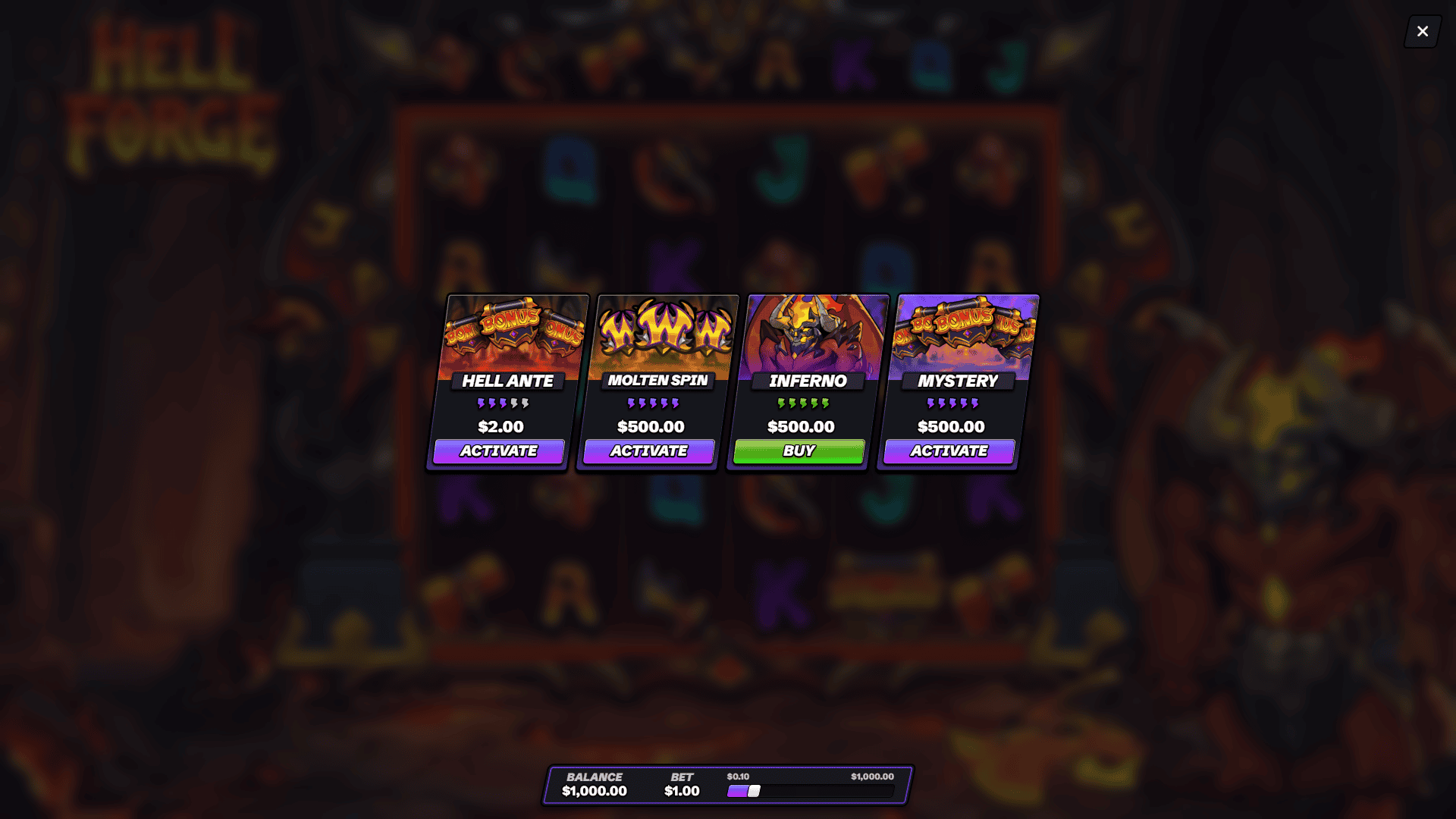 Hell Forge Cluster Pays bonus buy menu