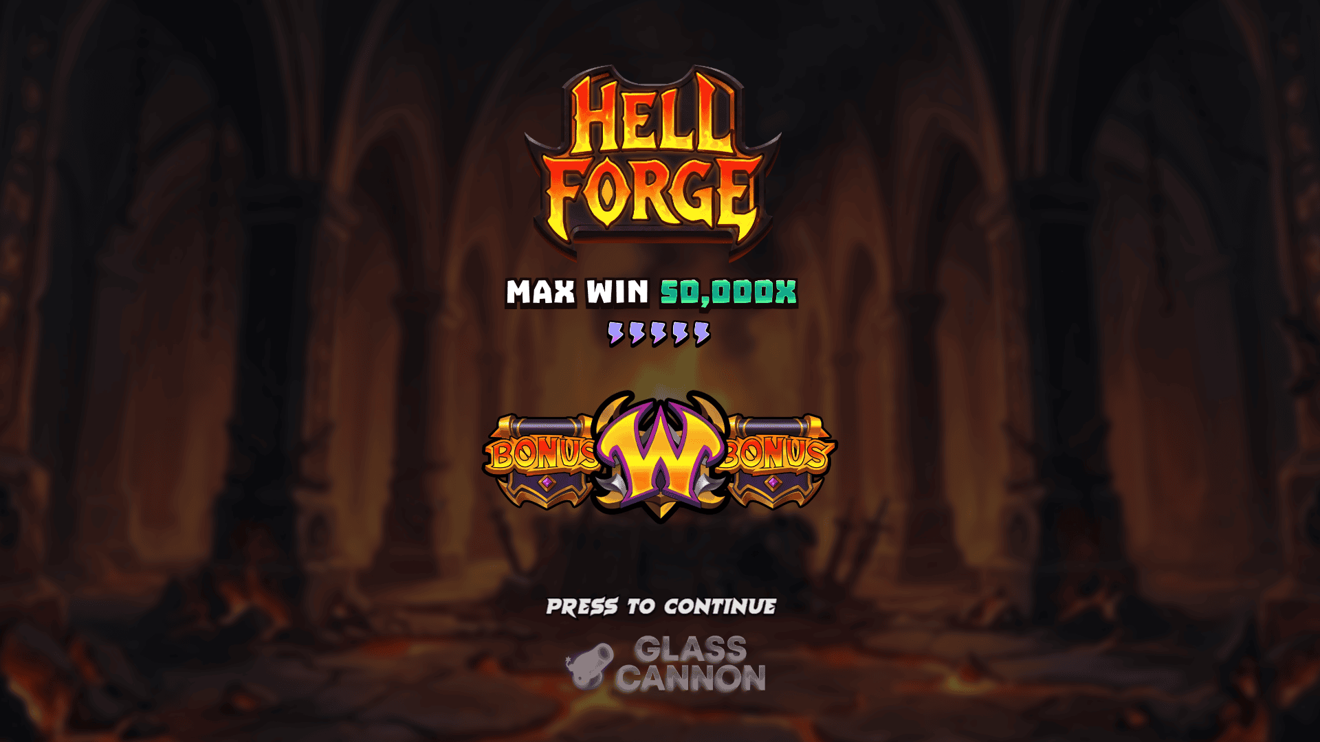 Hell Forge Cluster Pays slot intro screen