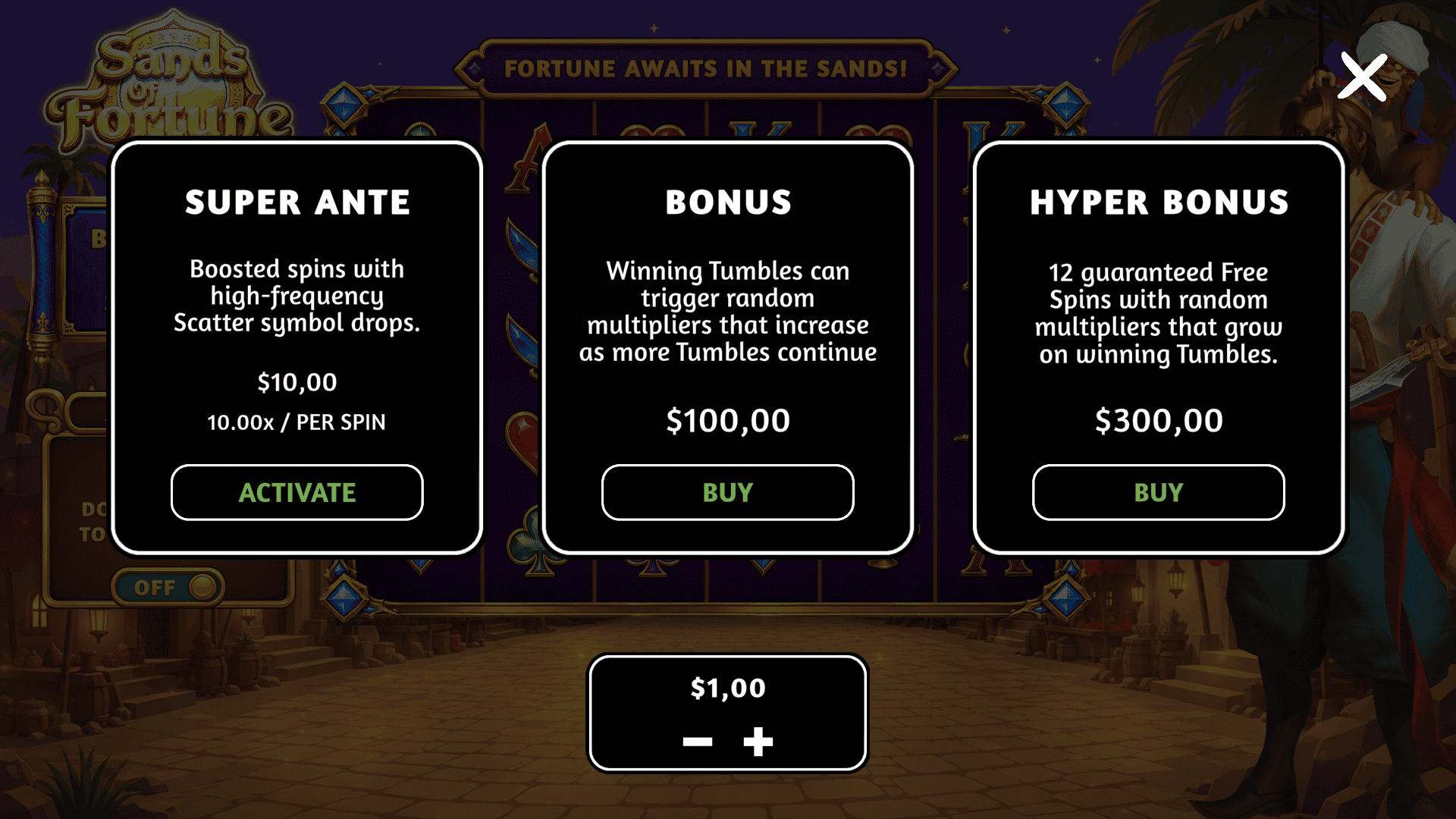 Sands Of Fortune bonus buy menu