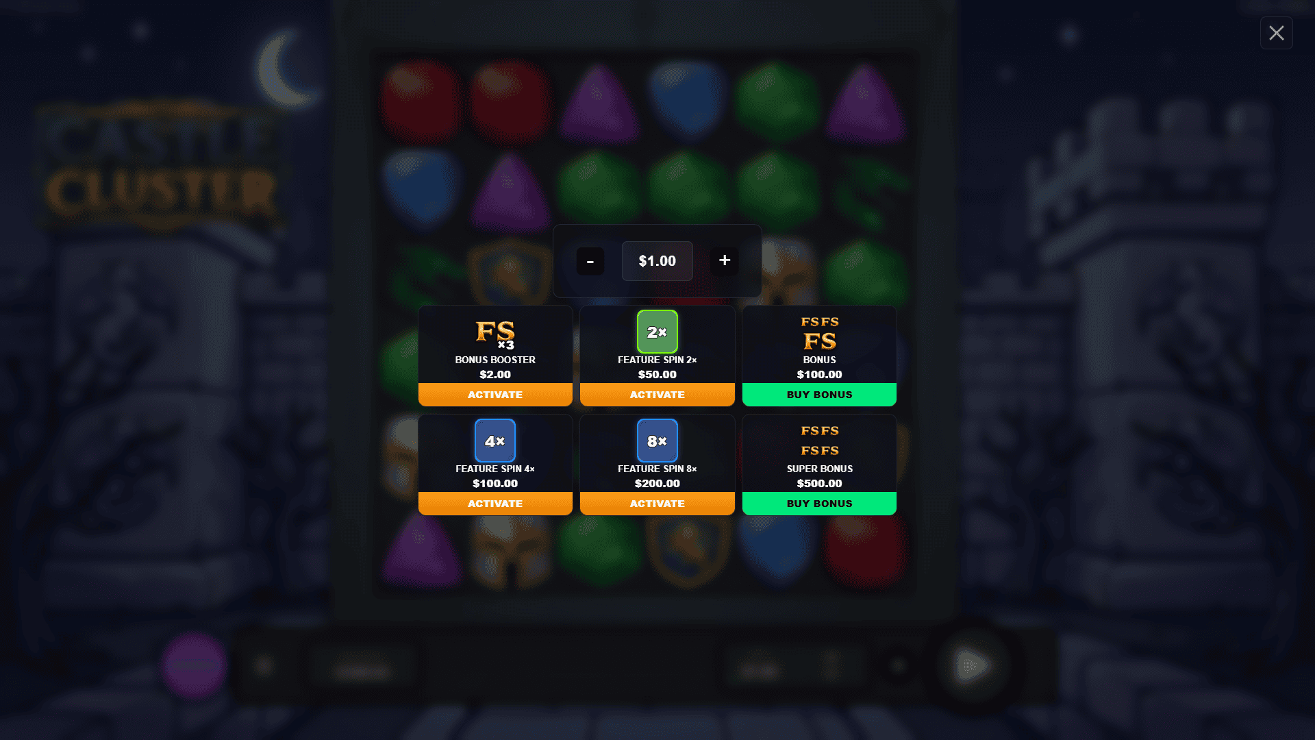 Castle Cluster bonus buy menu