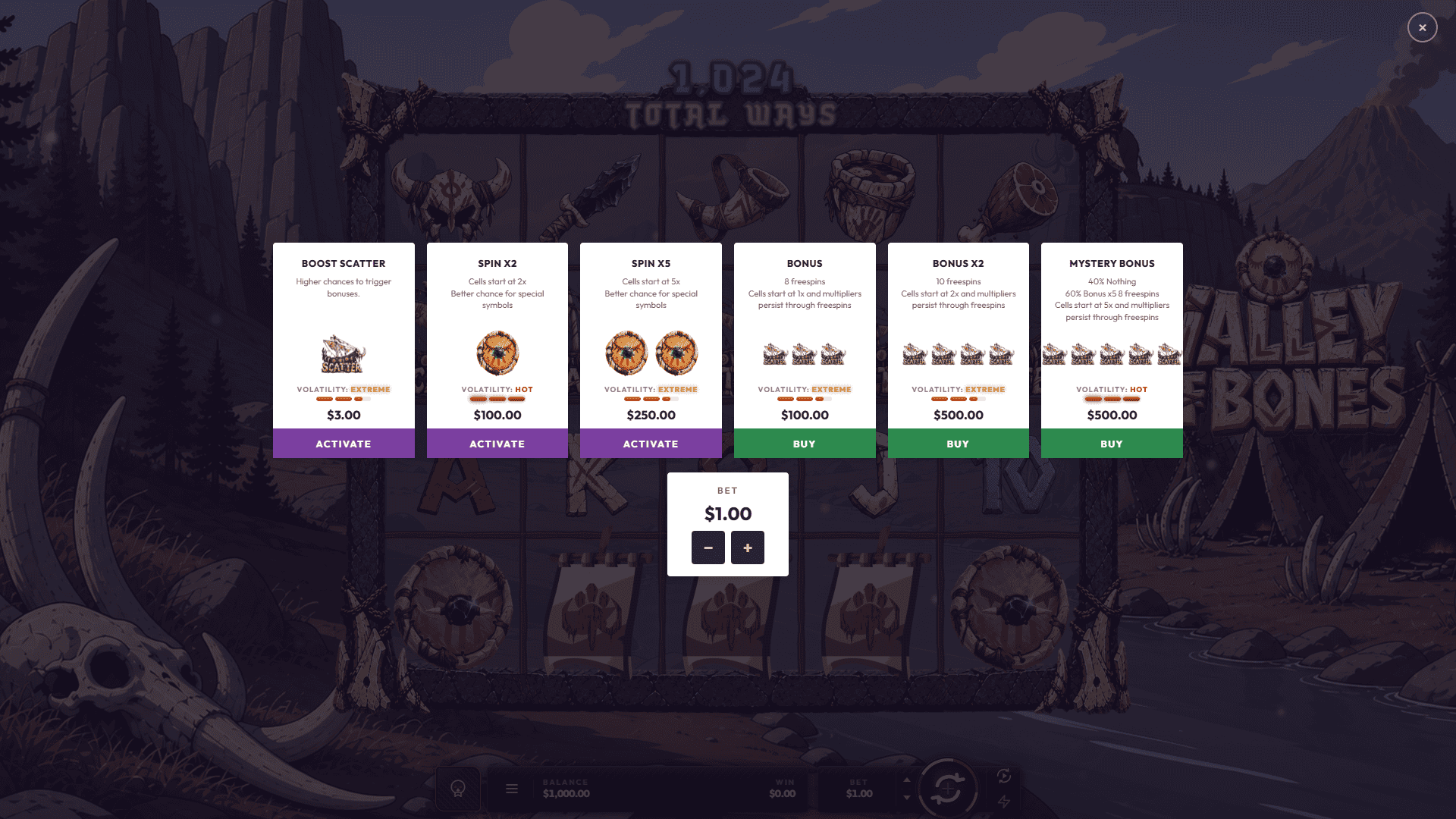 Valley of Bones bonus buy menu