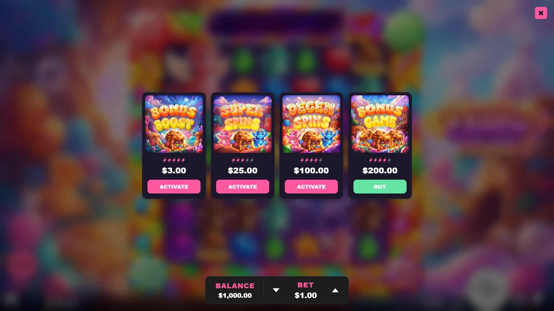 Dragon Candy Fever bonus buy menu