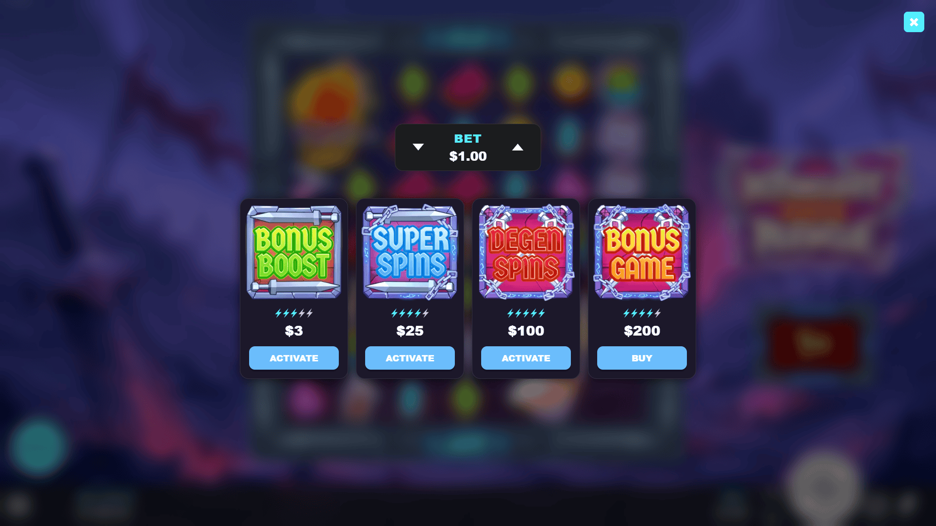 Knight Wild Rage bonus buy menu