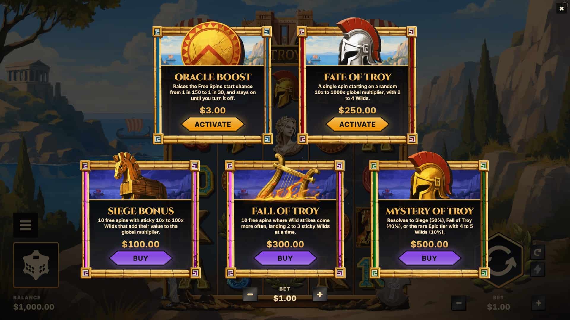 Troy bonus buy menu