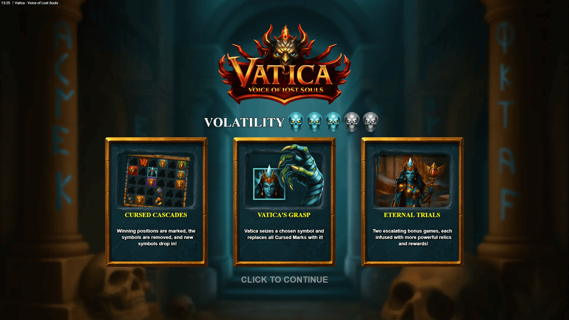 Vatica Voice of Lost Souls slot intro screen