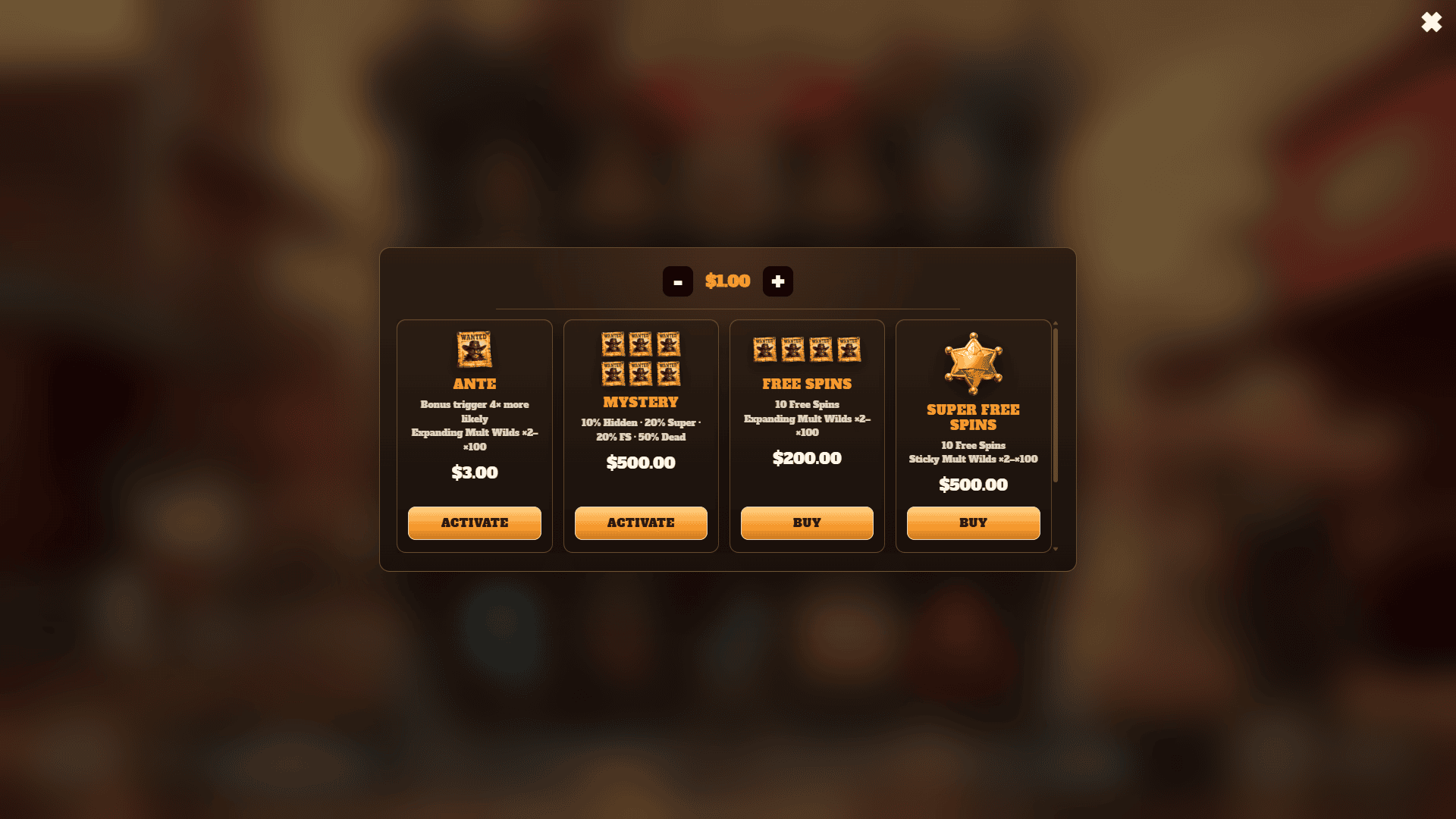 Wanted Duel bonus buy menu