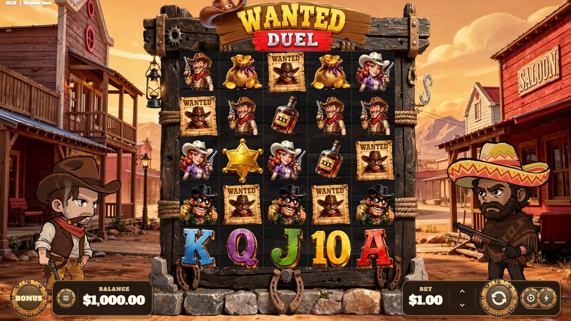 Wanted Duel slot gameplay reels