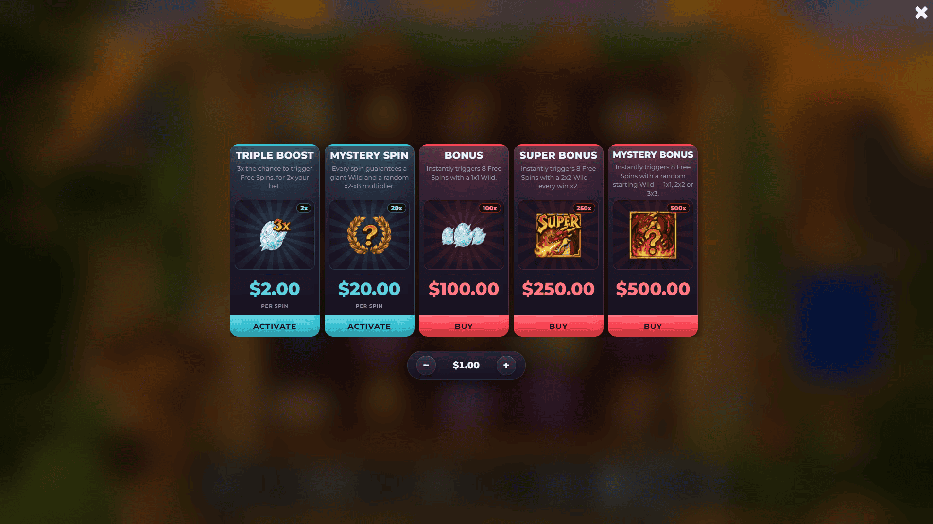 Dragon Flame bonus buy menu