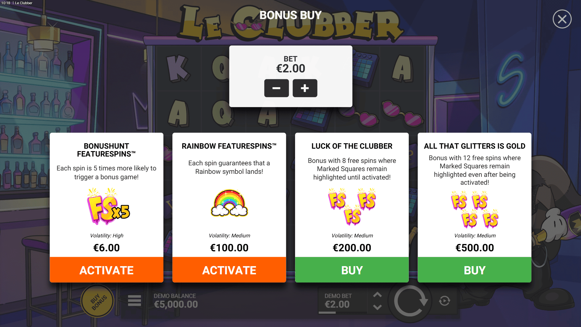 Le Clubber bonus buy menu