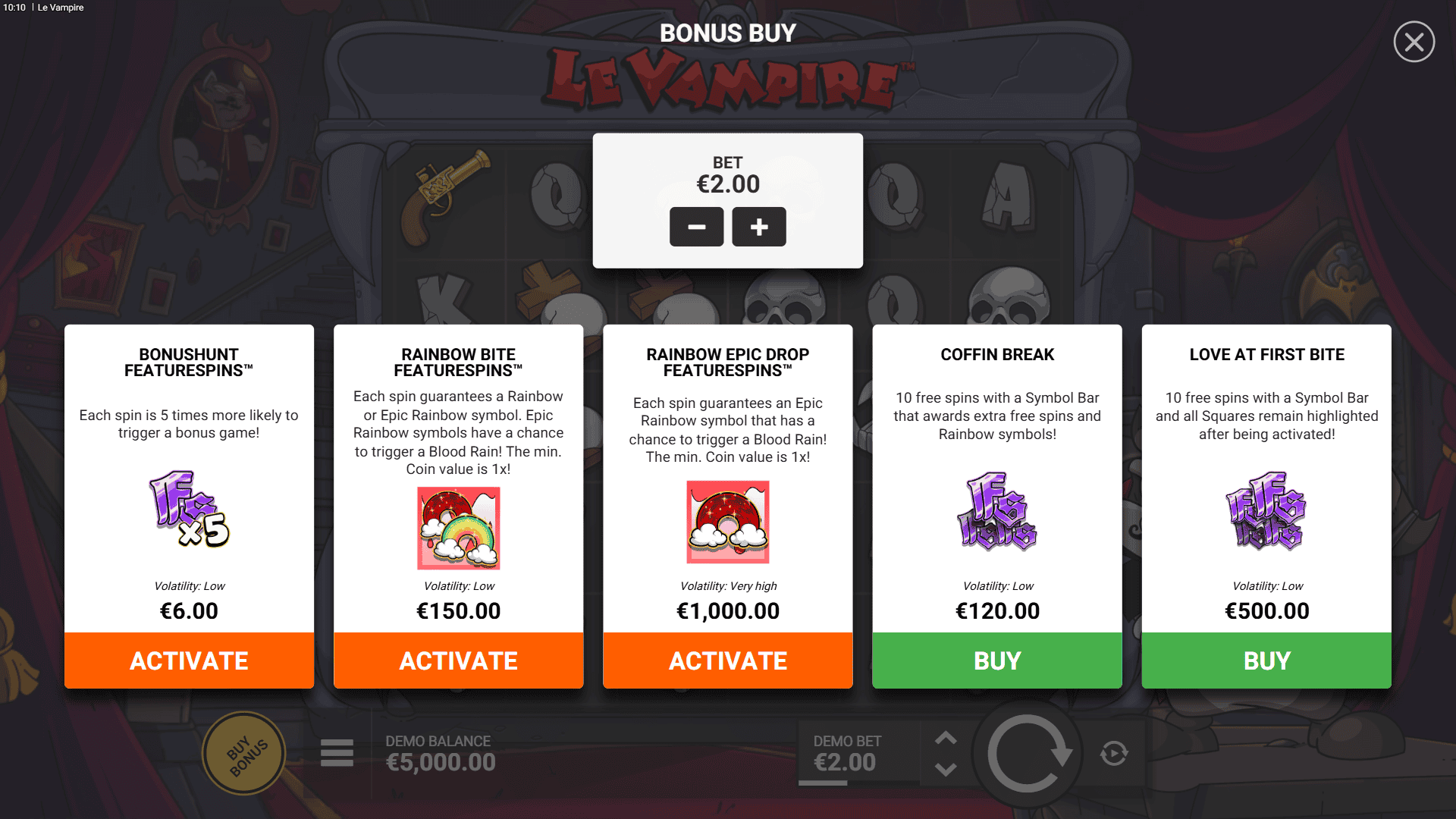 Le Vampire bonus buy menu